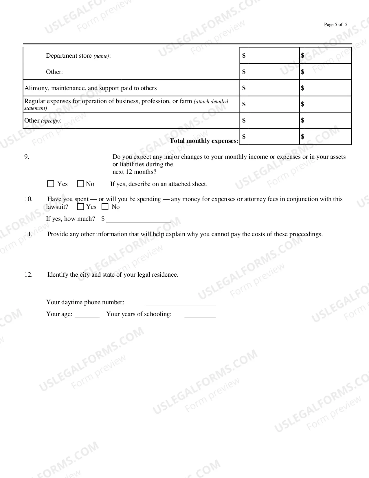 Preview Motion and Affidavit for Permission to Appeal in Forma Pauperis(Fillable)