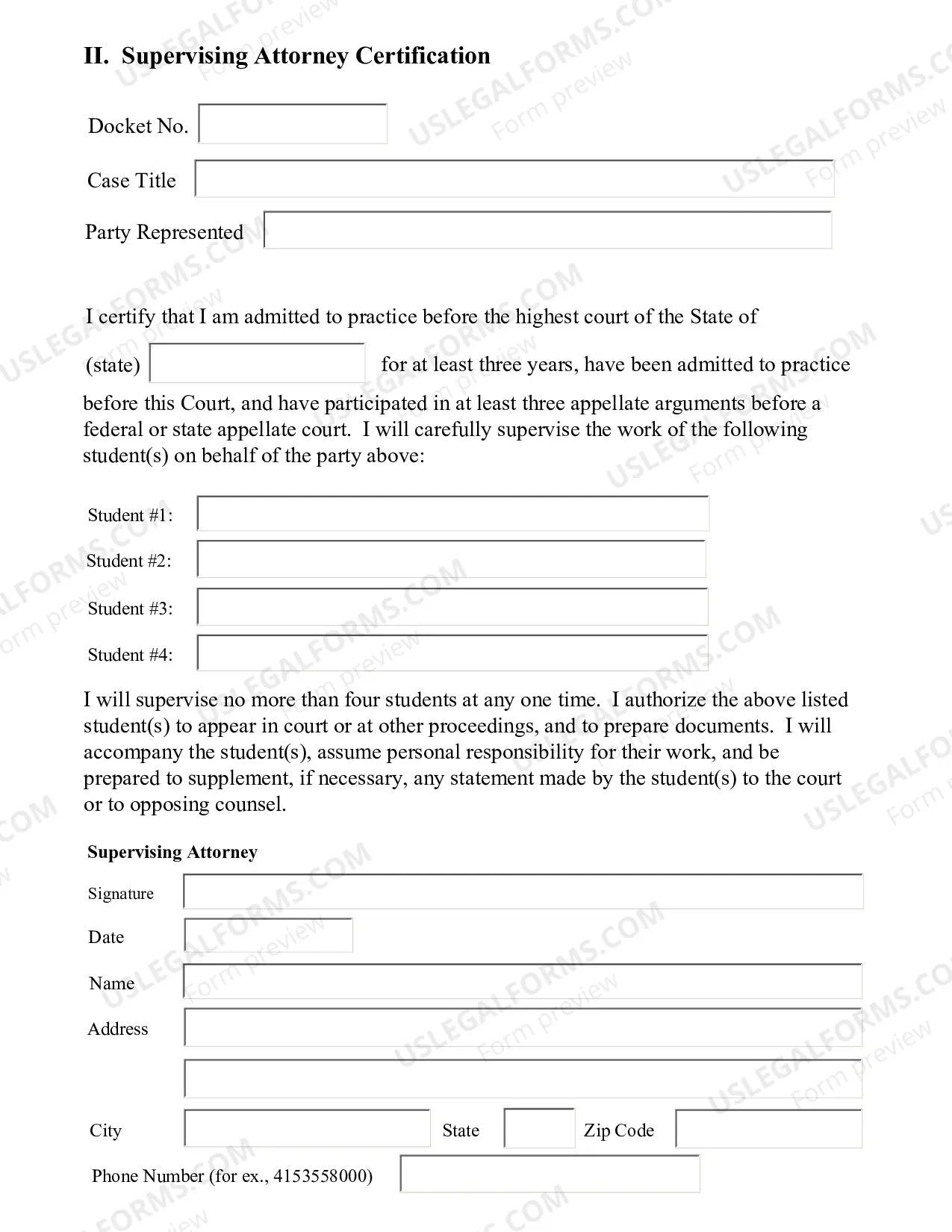Preview Certification for Law Student Representation