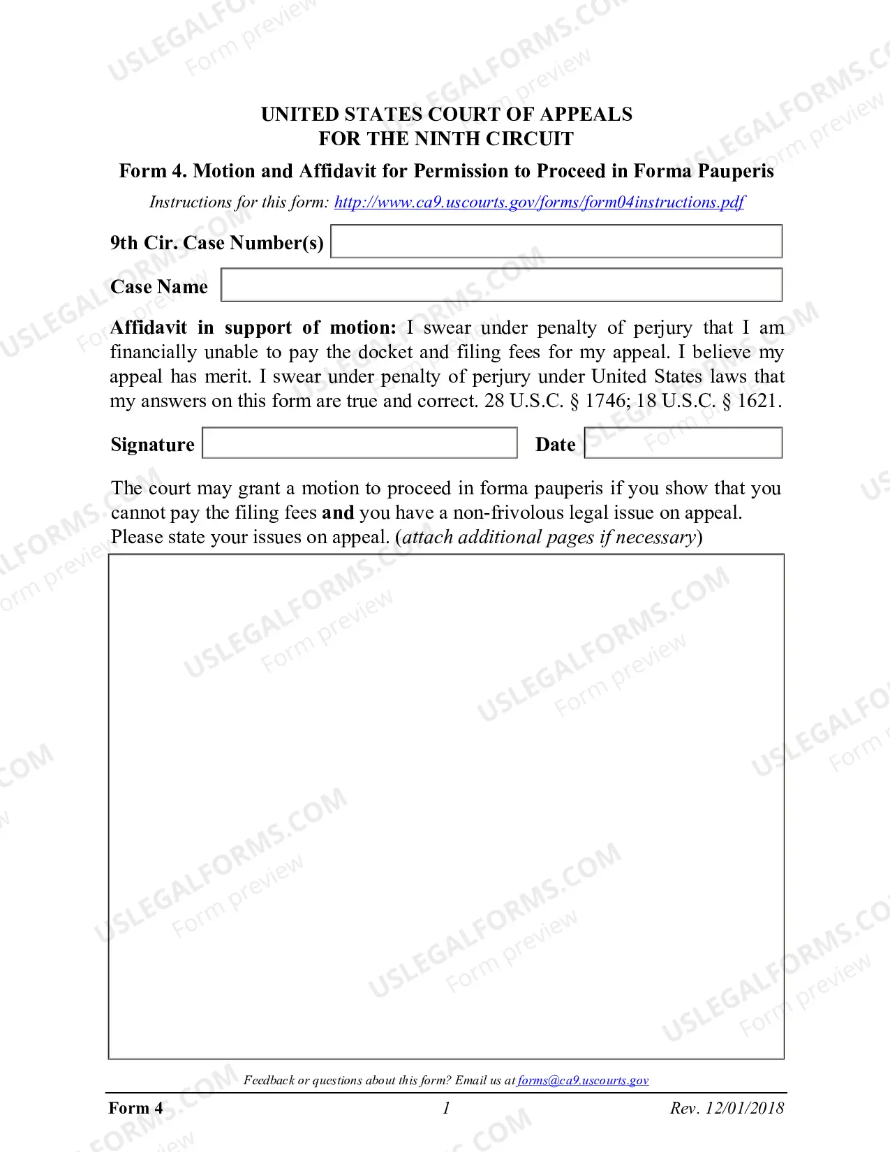 Preview Form 04 - Affidavit Accompanying Motion for Permission to Appeal In Forma Pauperis