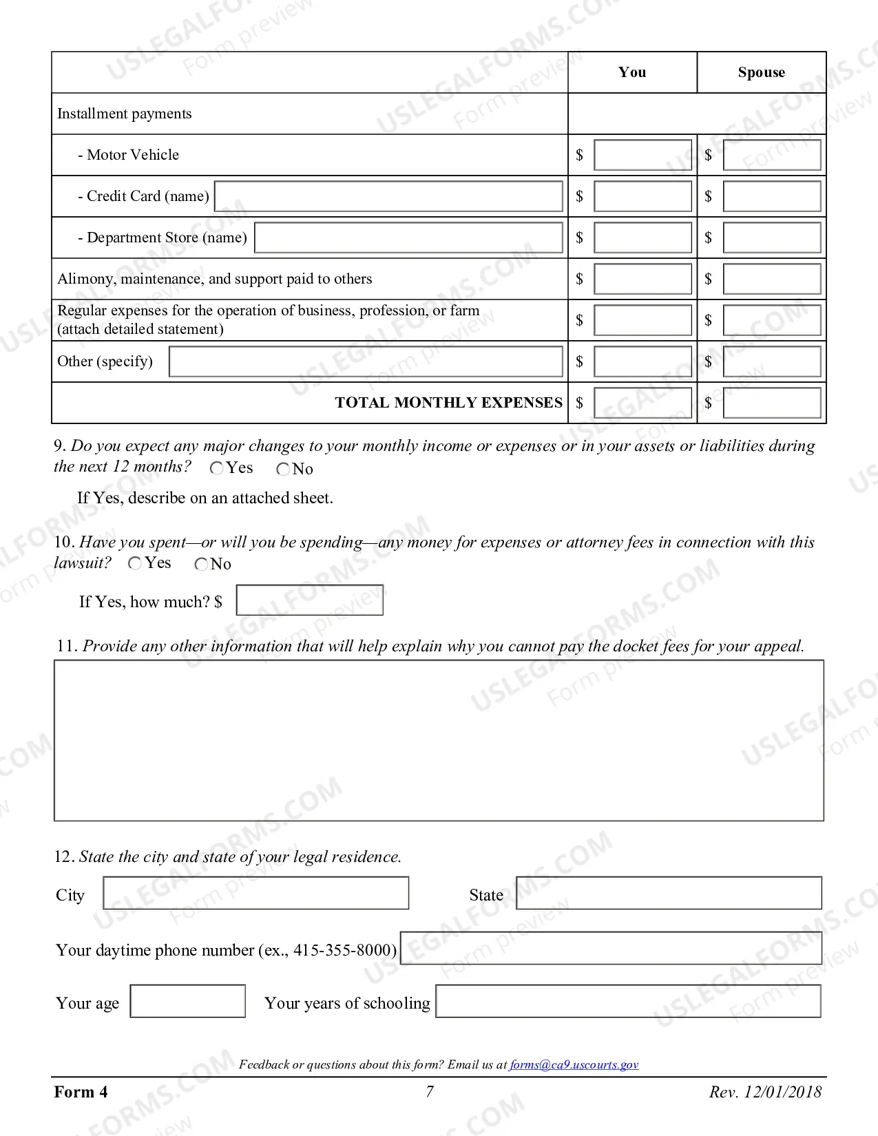 Preview Form 04 - Affidavit Accompanying Motion for Permission to Appeal In Forma Pauperis