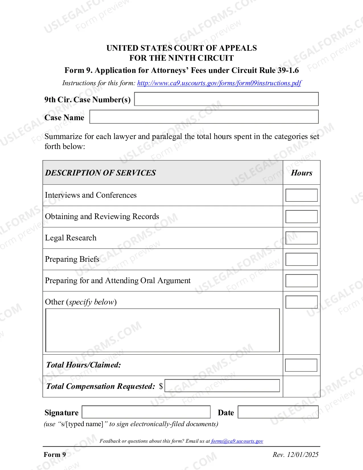 Preview Form 09 - Application for Attorneys Fees (civil cases only)