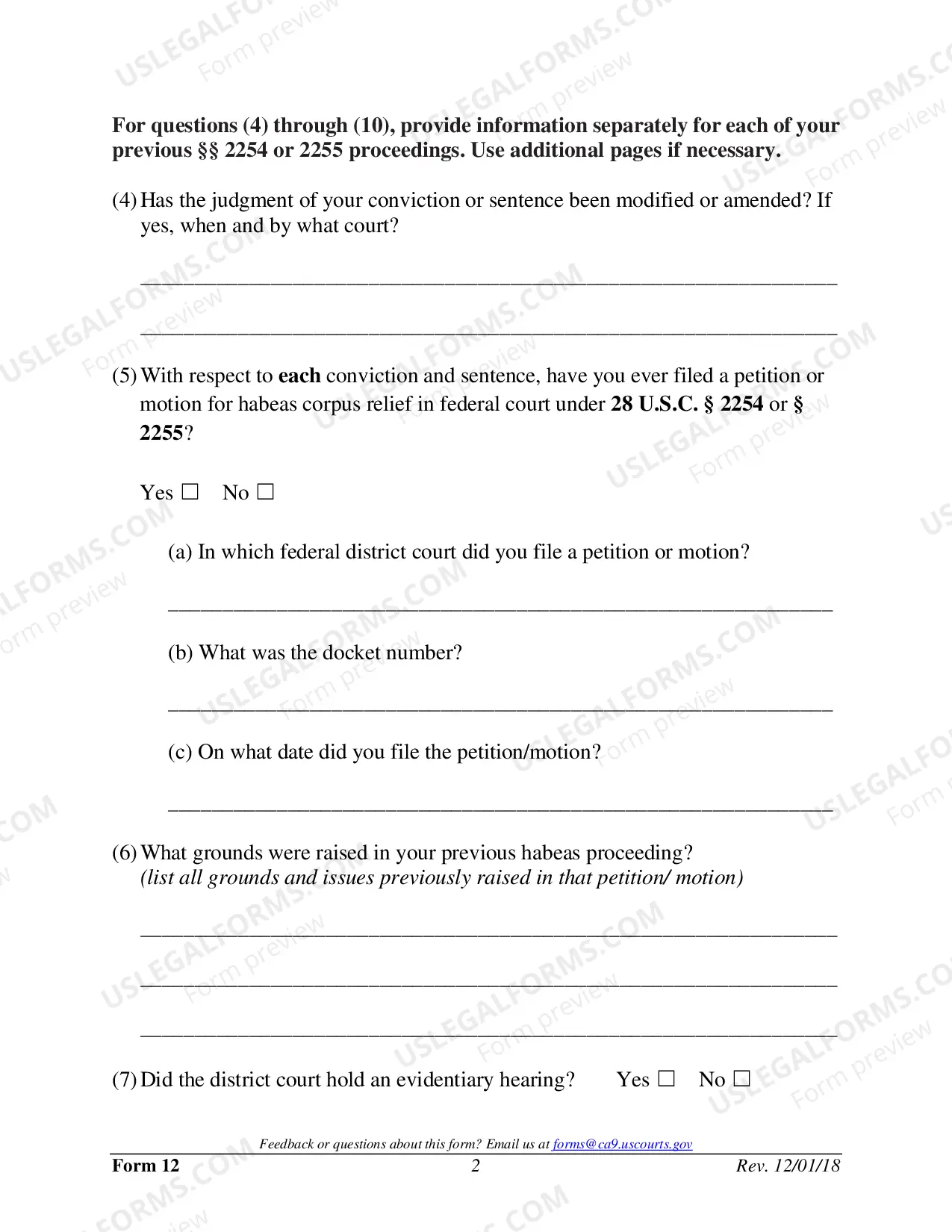 Preview Form 12 - Application for Leave to File Second or Successive Petition Under 28 U.S.C. Sec. 2254 or Motion Under 28 U.S.C. 2255