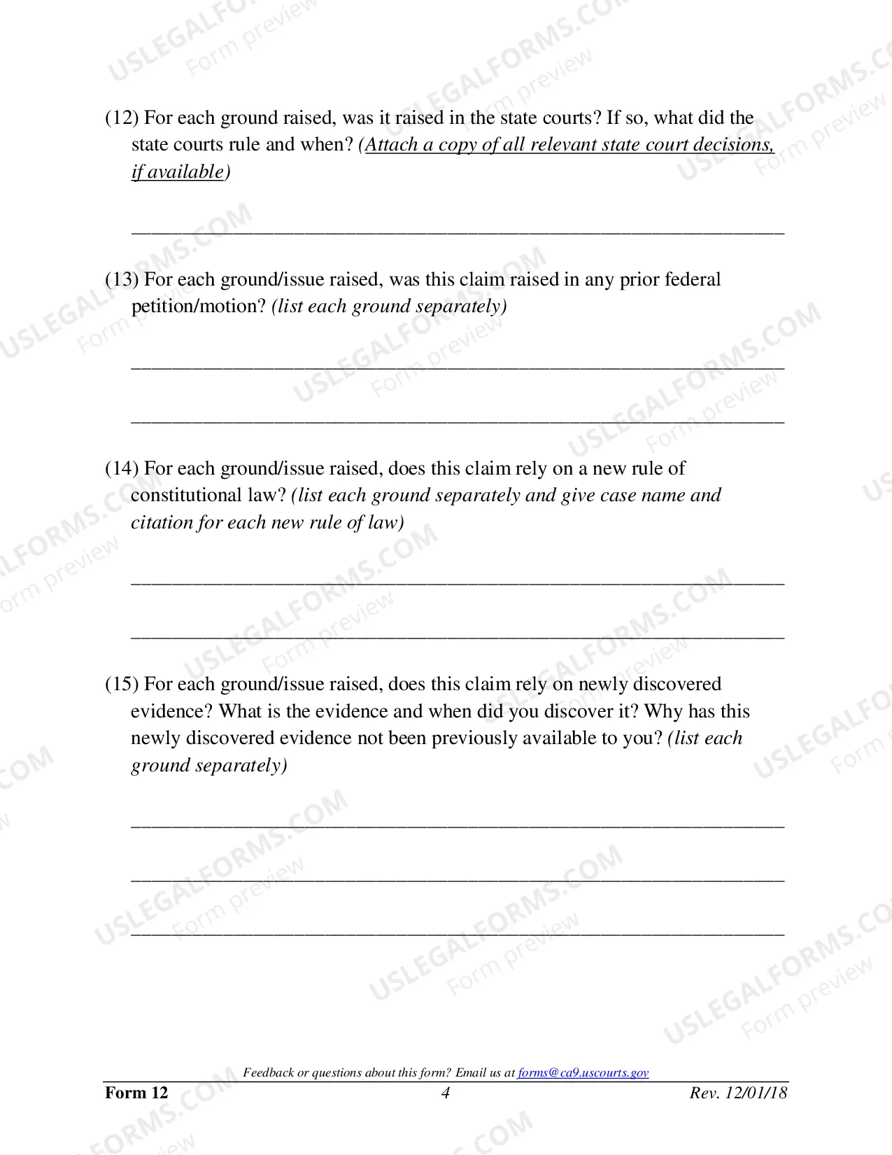 Preview Form 12 - Application for Leave to File Second or Successive Petition Under 28 U.S.C. Sec. 2254 or Motion Under 28 U.S.C. 2255