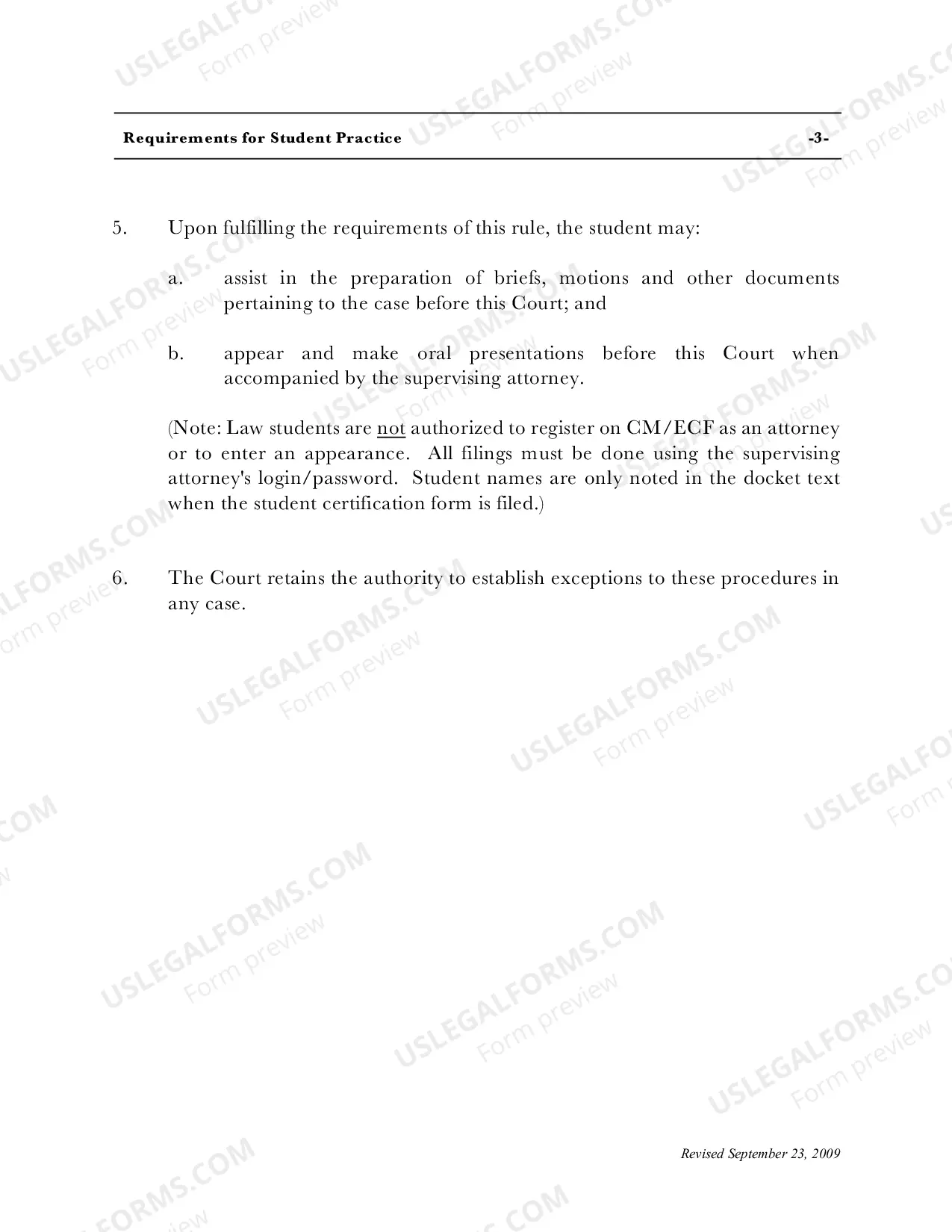 Preview Requirements for Student Practice