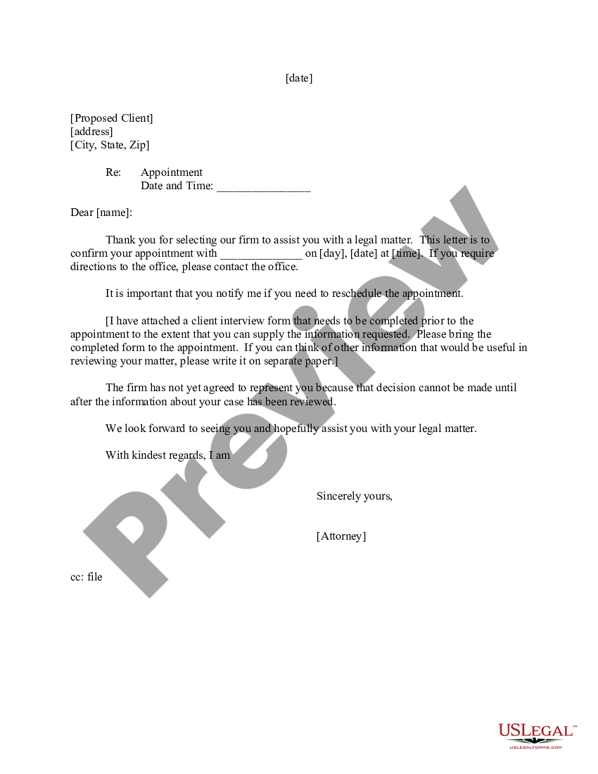 Letter to Proposed Client - Before Initial Appointment - Date Can ...