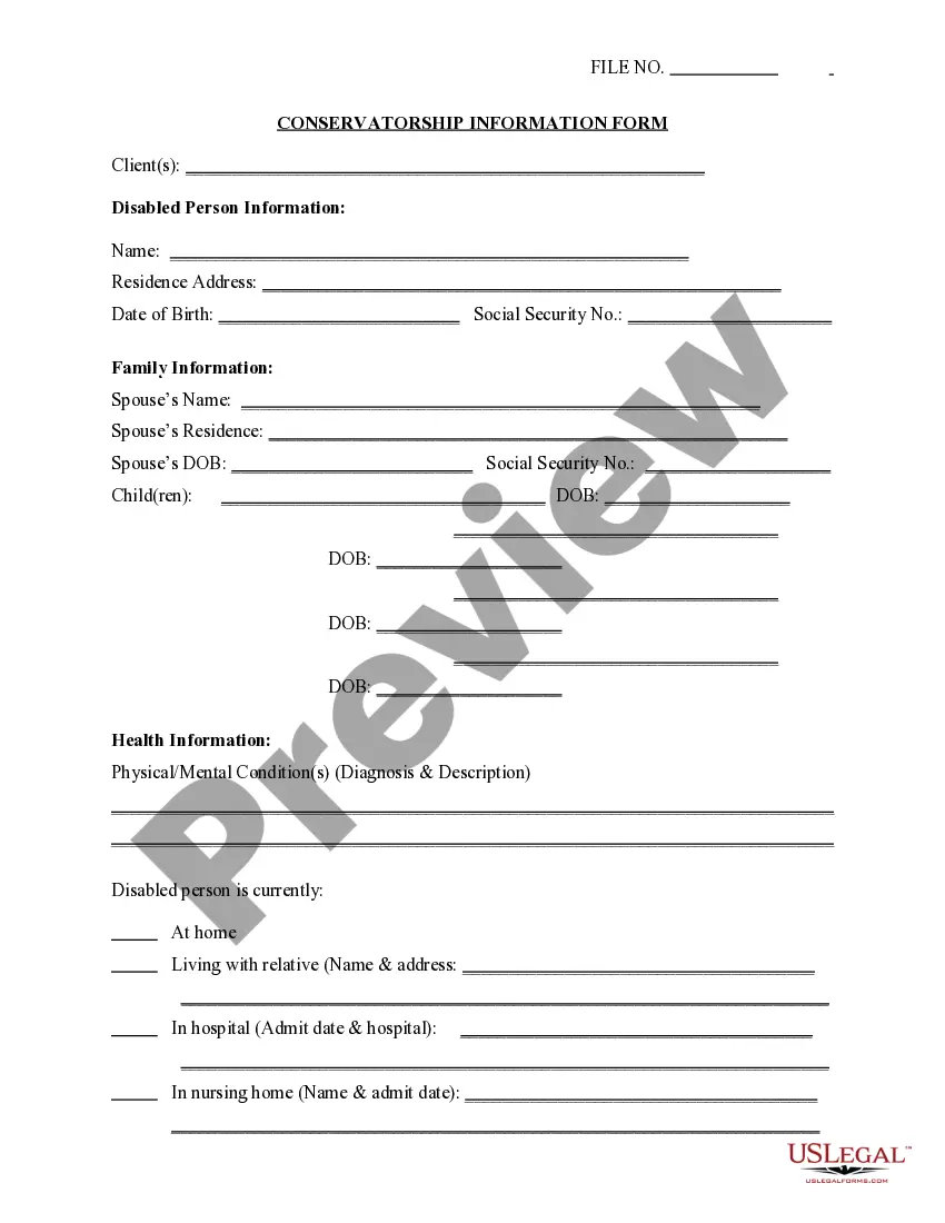 Preview Conservatorship Information Form
