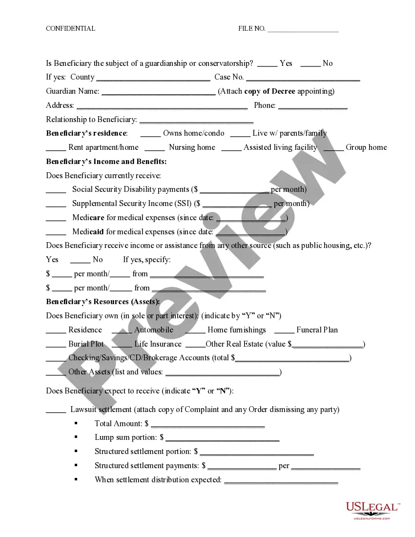 Preview Self-Settled Special Needs Trust Information Schedule