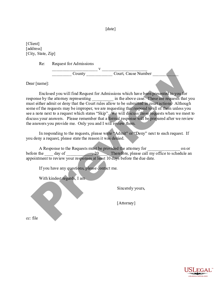 Letter to Client - Request for Admissions to Answer - Sample College ...