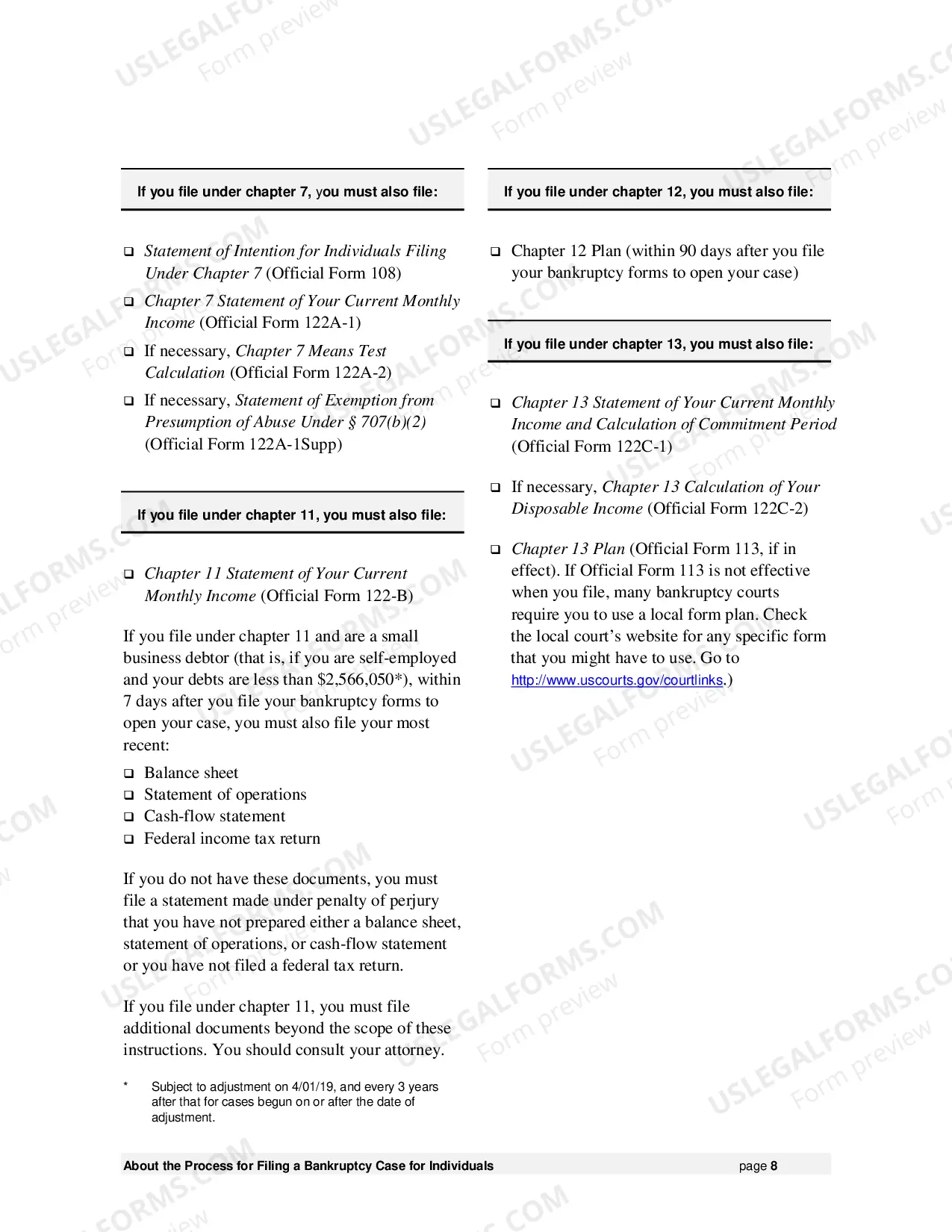 Preview Instructions for Individuals Filing for Bankruptcy