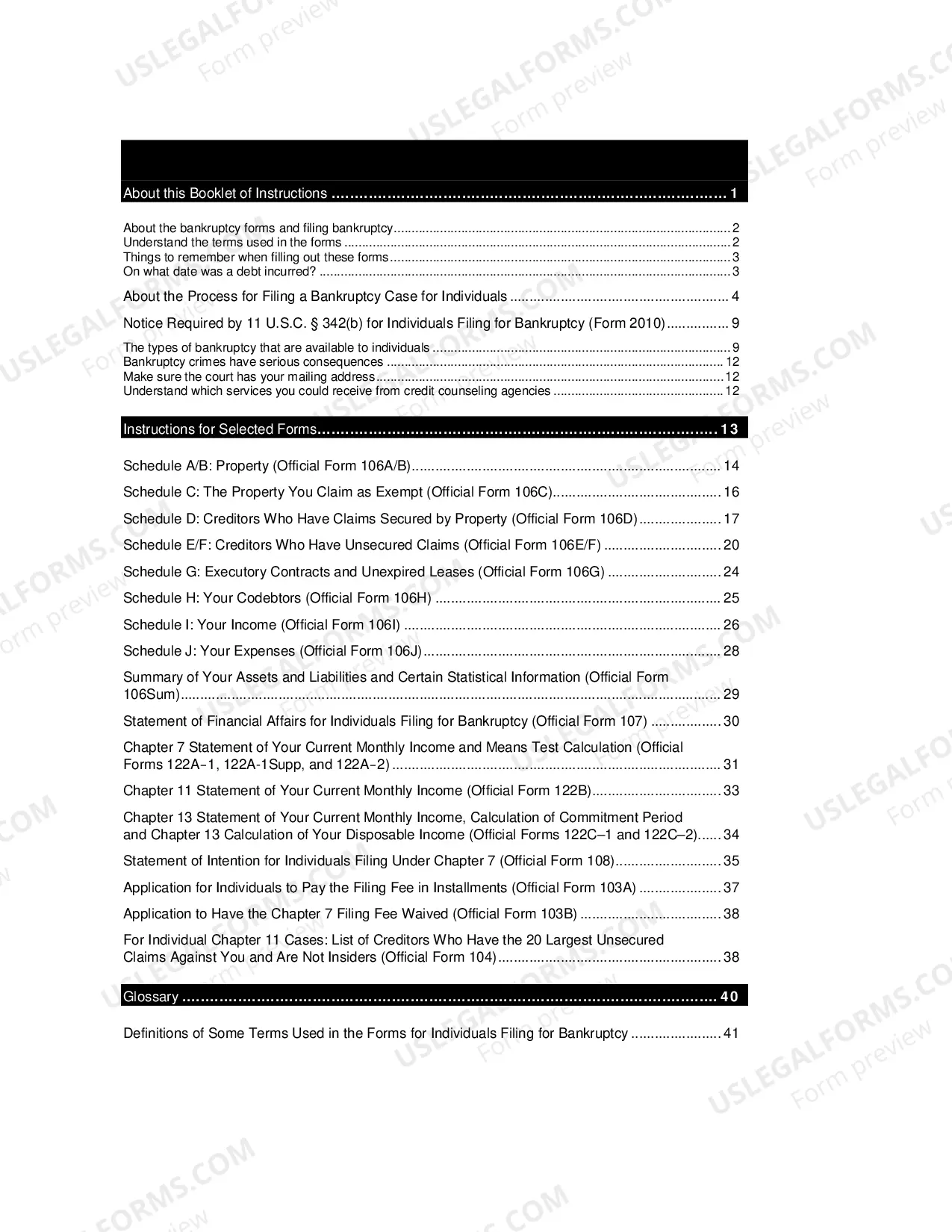 Preview Instructions for Individuals Filing for Bankruptcy