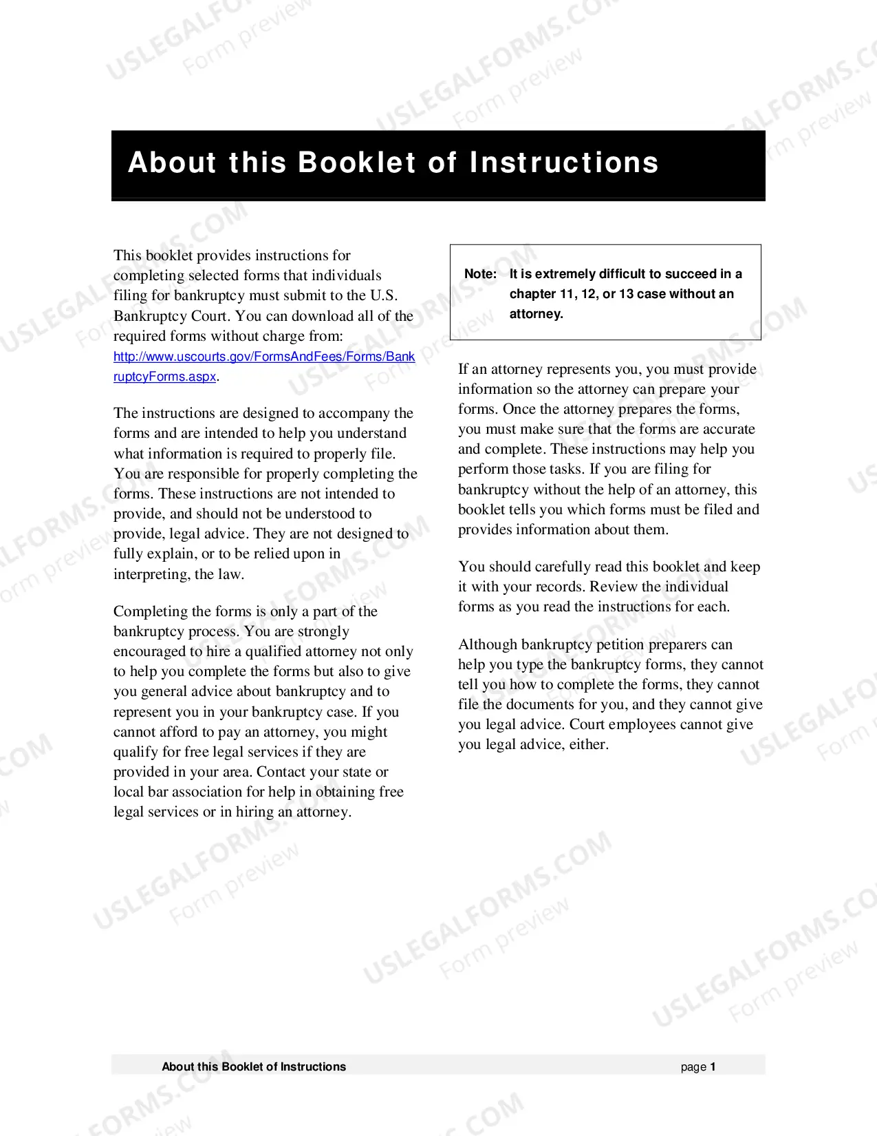 Preview Instructions for Individuals Filing for Bankruptcy