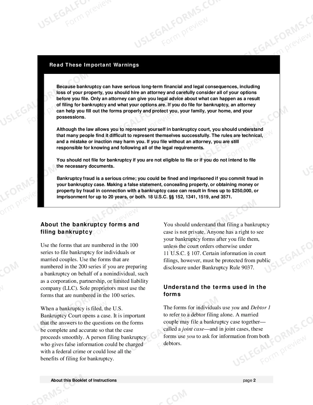 Preview Instructions for Individuals Filing for Bankruptcy