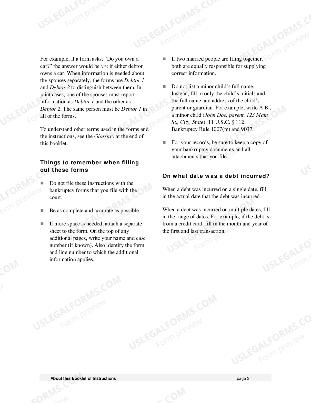 Preview Instructions for Individuals Filing for Bankruptcy