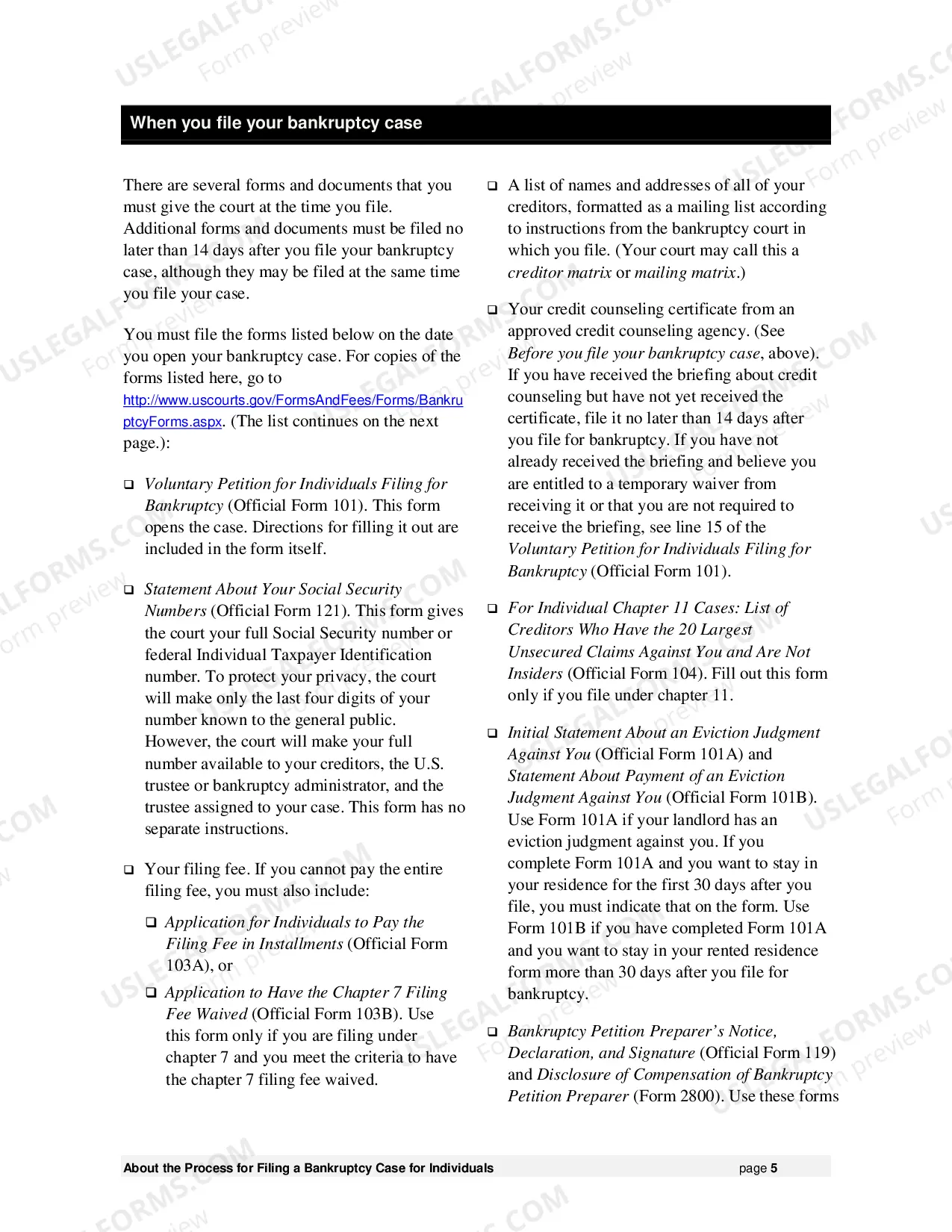 Preview Instructions for Individuals Filing for Bankruptcy