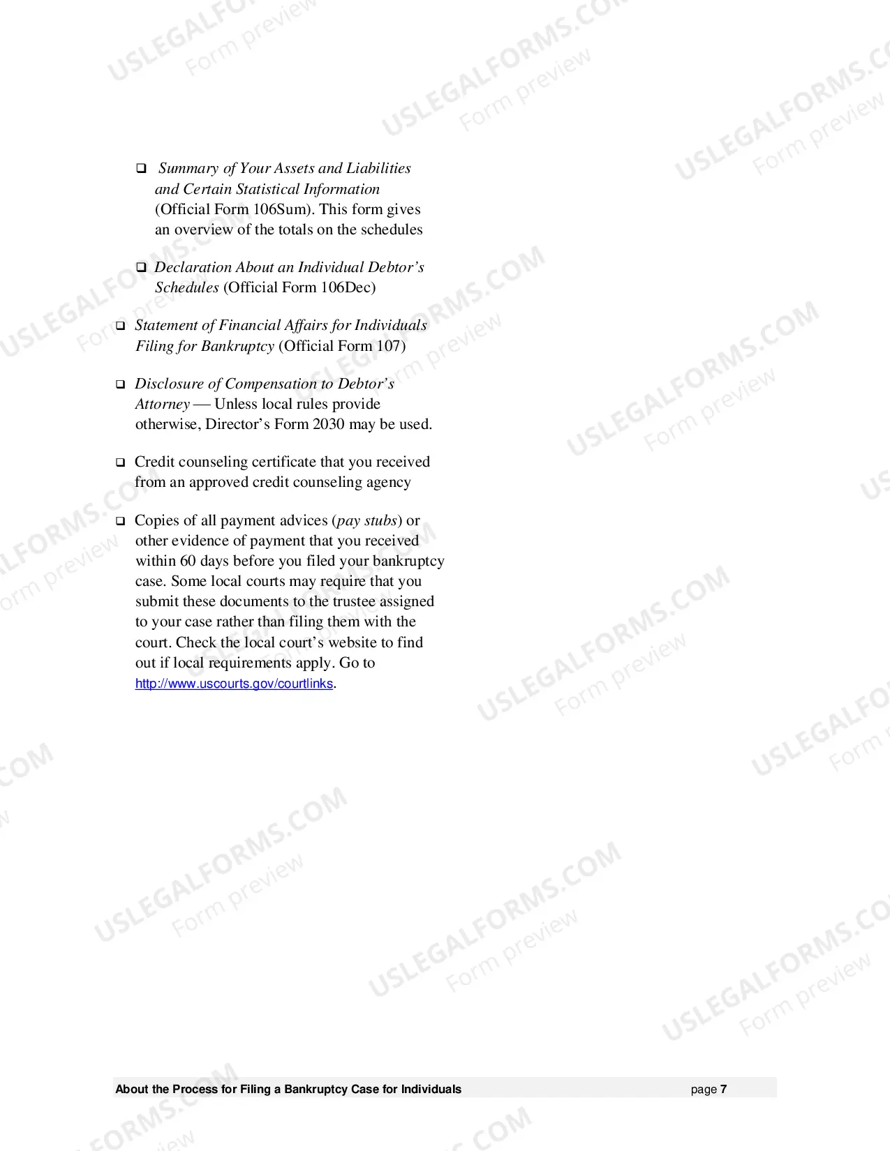 Preview Instructions for Individuals Filing for Bankruptcy