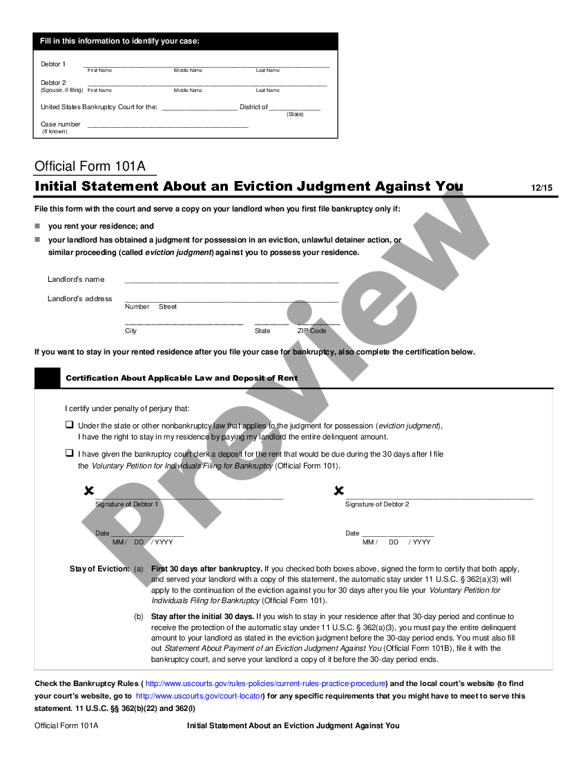Initial Statement About an Eviction Judgment Against You (individuals
