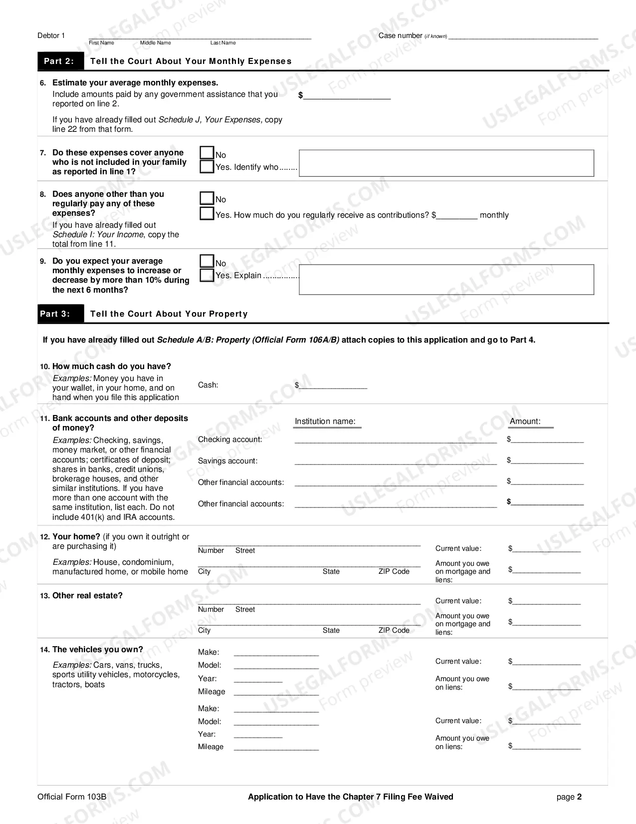 Preview Application to Have the Chapter 7 Filing Fee Waived