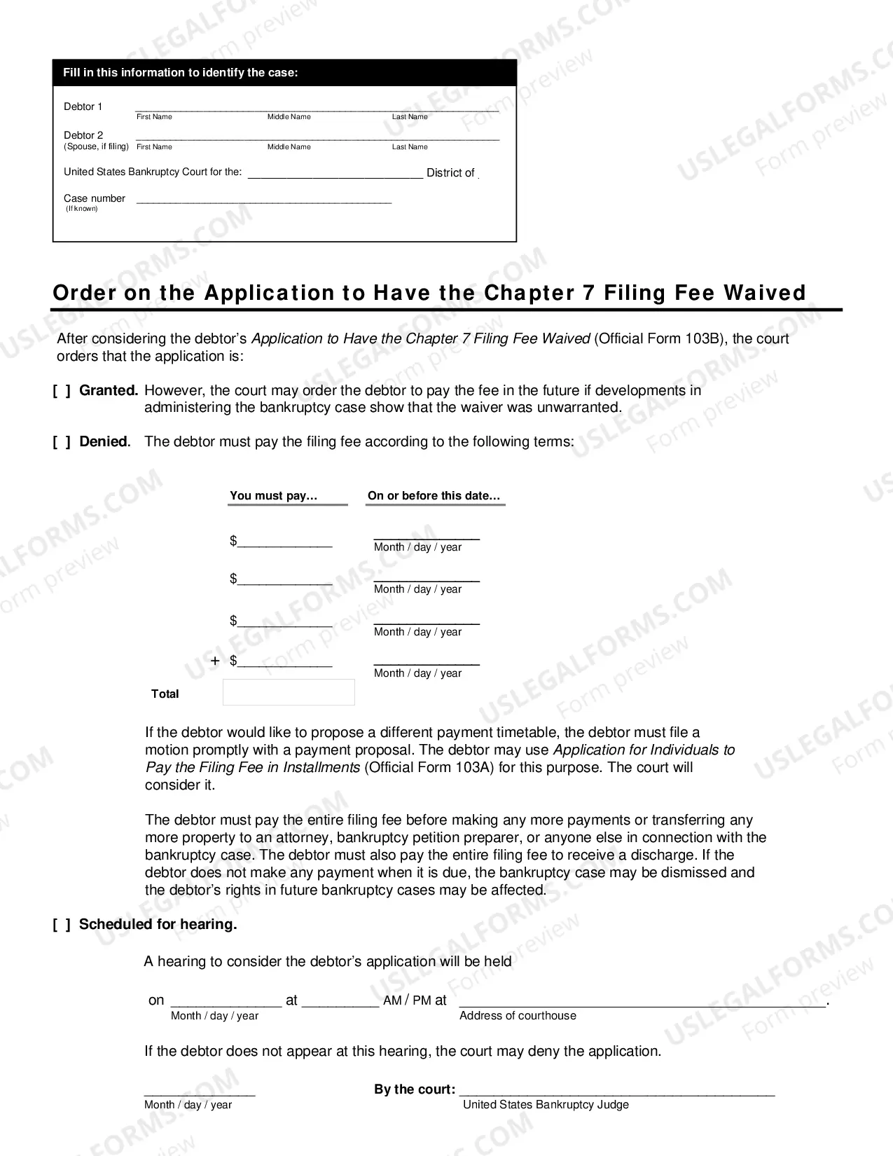 Preview Application to Have the Chapter 7 Filing Fee Waived