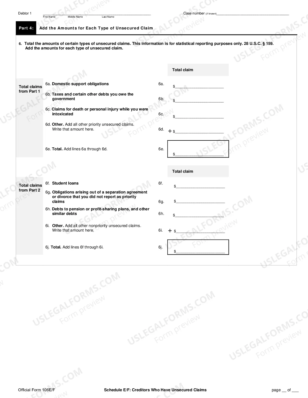 Preview Schedule E/F: Creditors Who Have Unsecured Claims (individuals)