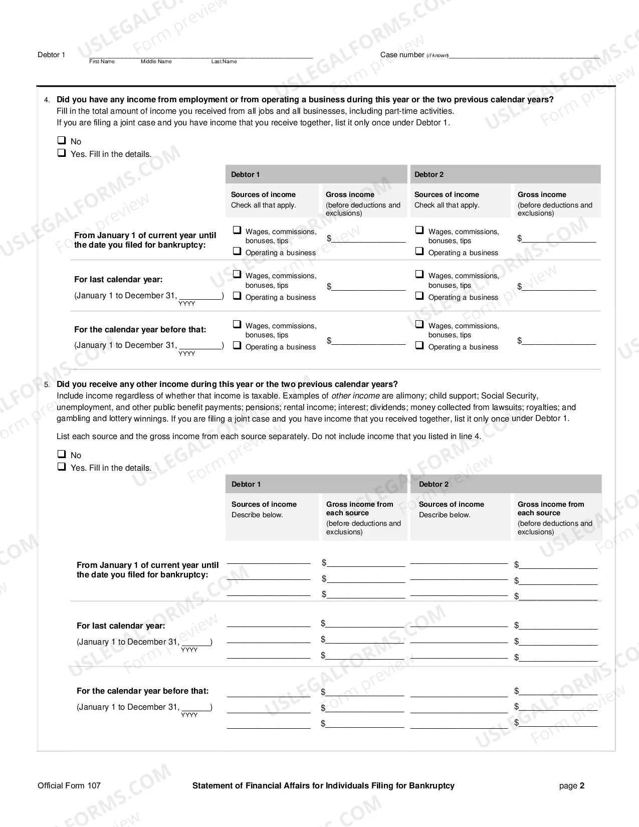 Preview Your Statement of Financial Affairs for Individuals Filing for Bankruptcy (individuals)
