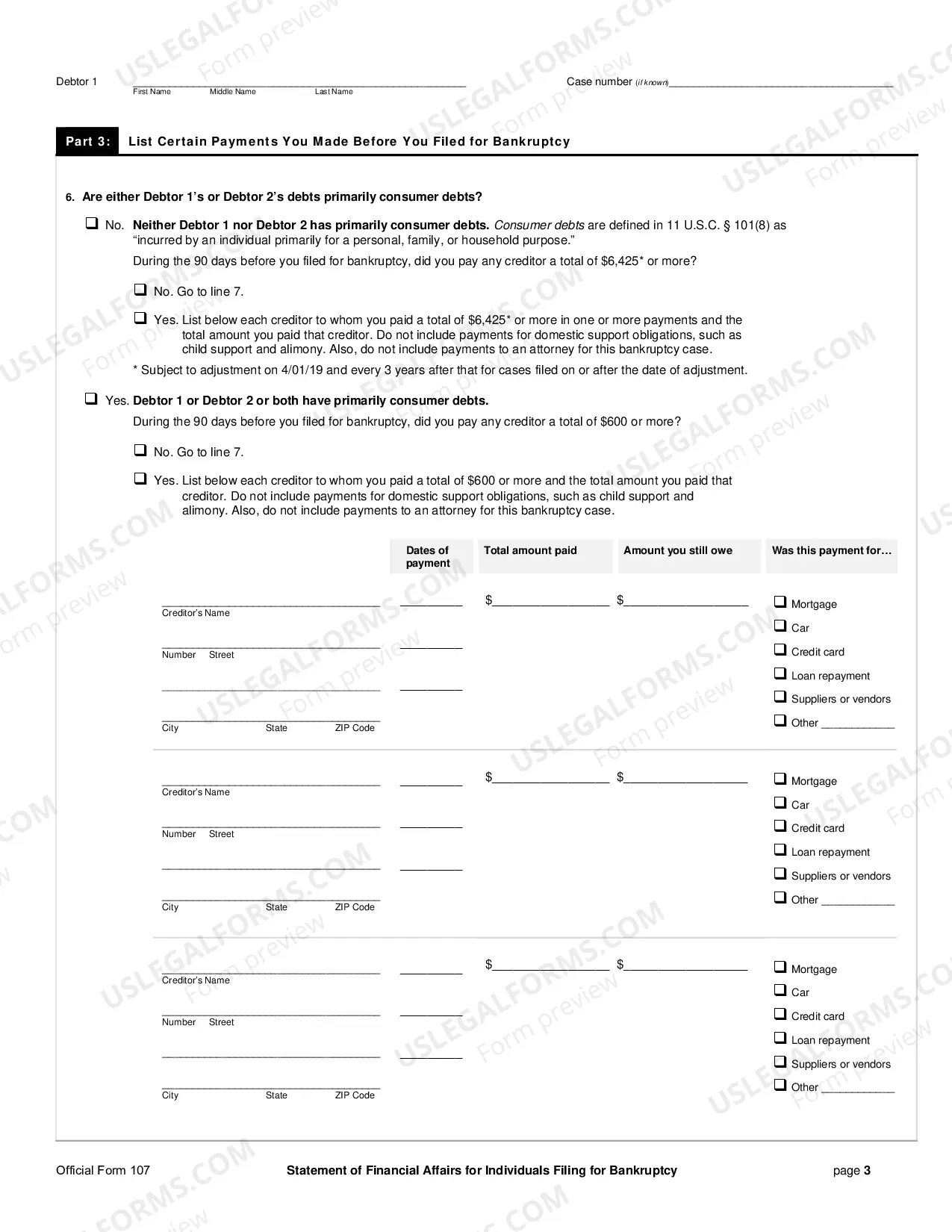 Preview Your Statement of Financial Affairs for Individuals Filing for Bankruptcy (individuals)