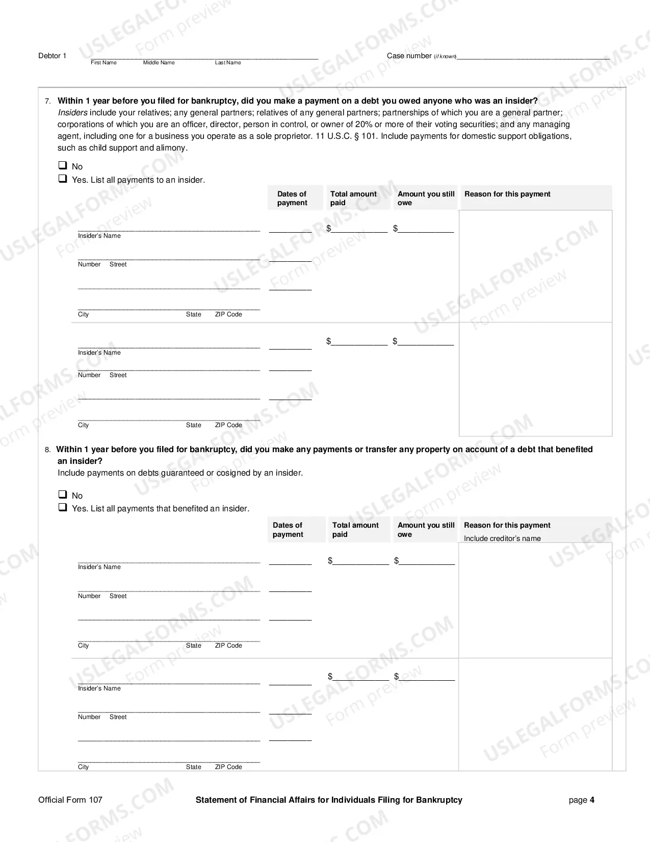 Preview Your Statement of Financial Affairs for Individuals Filing for Bankruptcy (individuals)