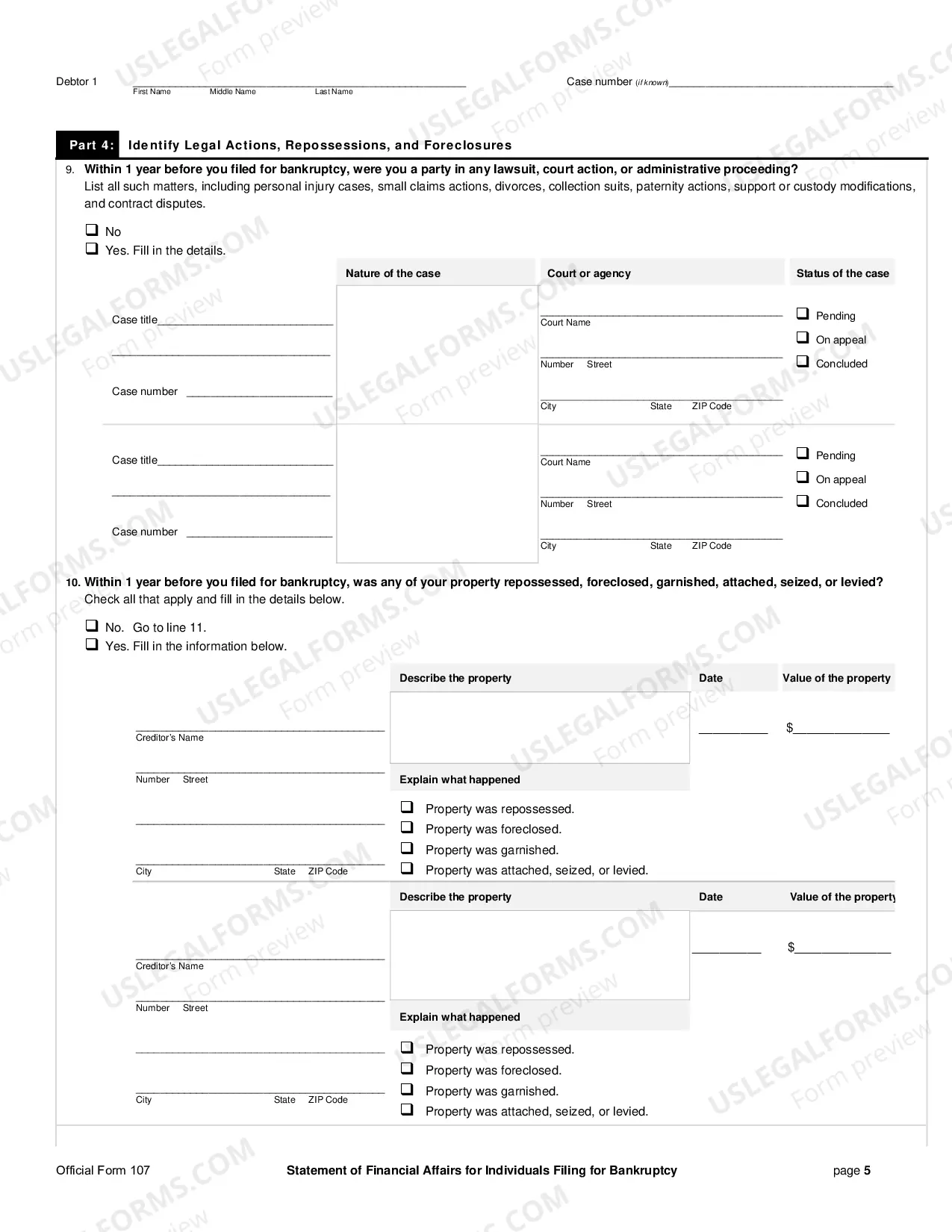Preview Your Statement of Financial Affairs for Individuals Filing for Bankruptcy (individuals)