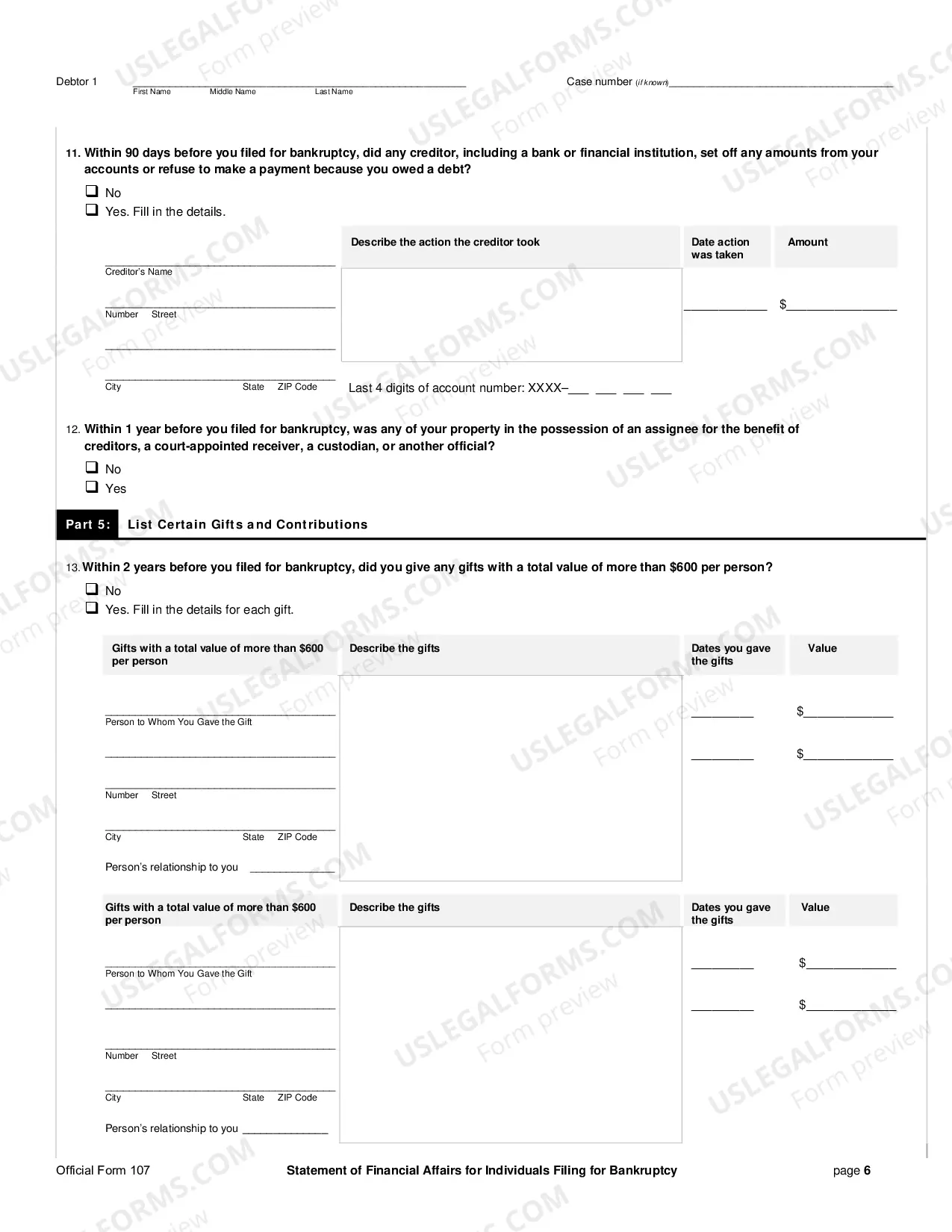 Preview Your Statement of Financial Affairs for Individuals Filing for Bankruptcy (individuals)