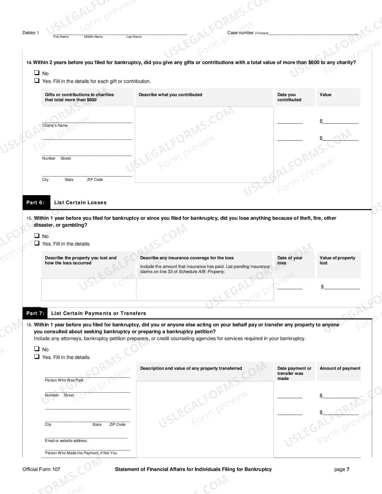 Preview Your Statement of Financial Affairs for Individuals Filing for Bankruptcy (individuals)