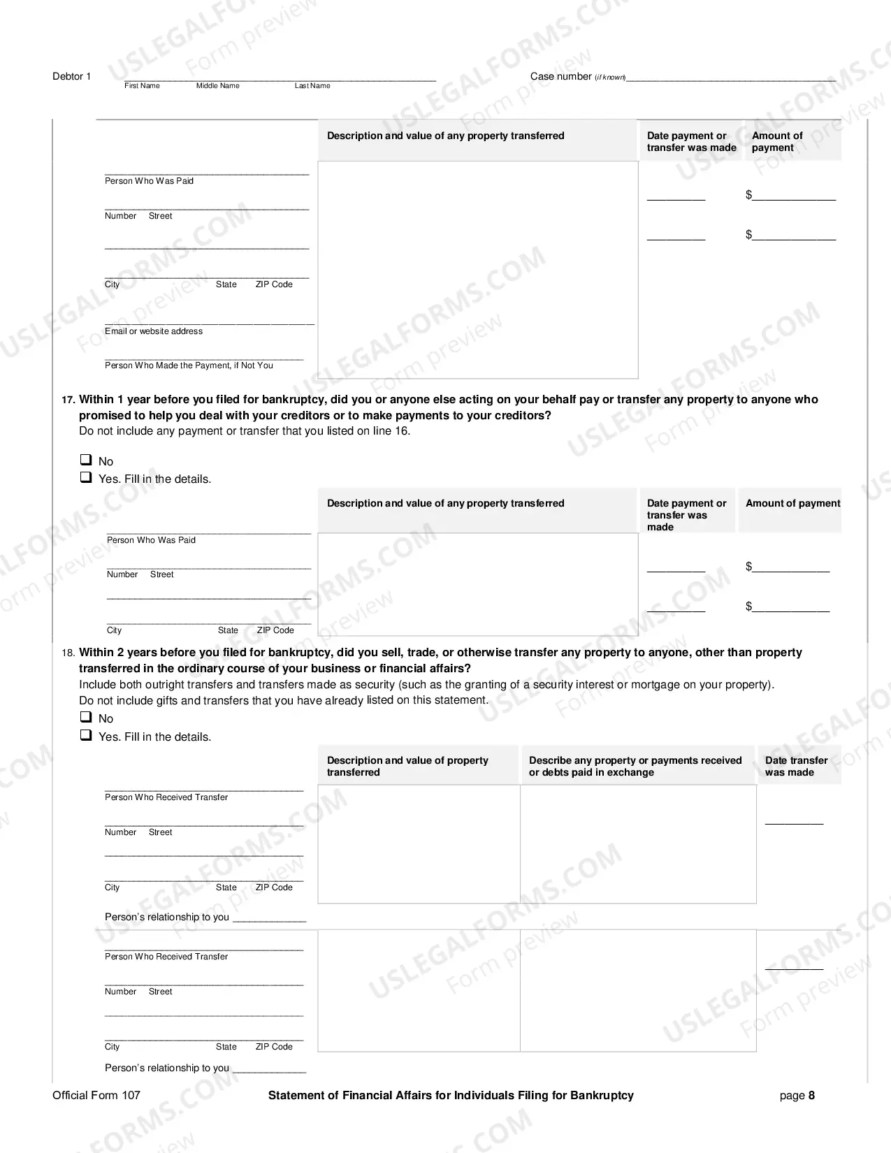 Preview Your Statement of Financial Affairs for Individuals Filing for Bankruptcy (individuals)