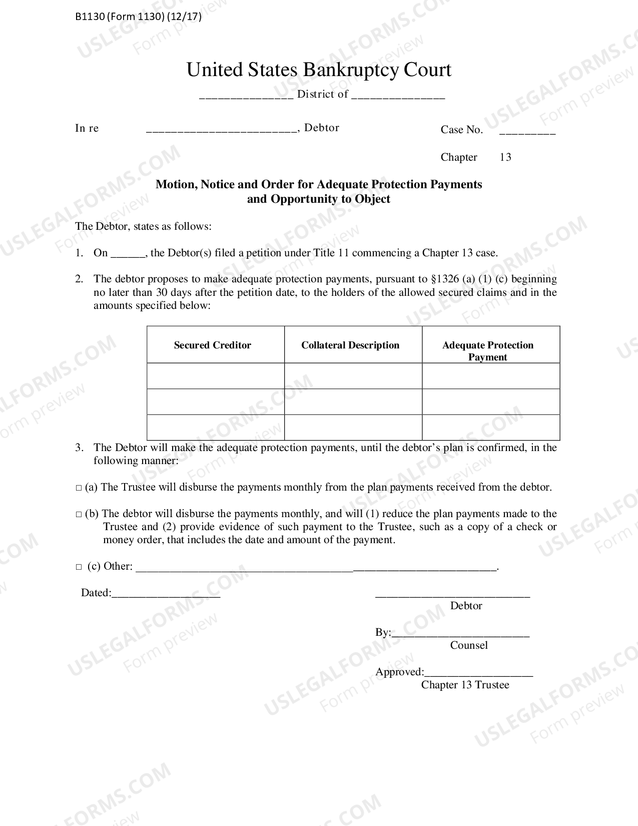 Motion, Notice and Order for Adequate Protection Payments and