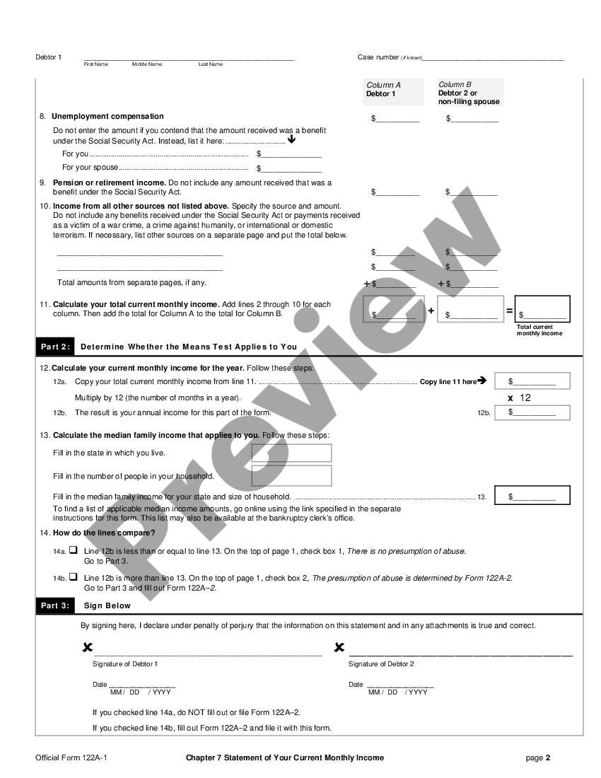 Chapter 7 Statement of Your Current Monthly Income | US Legal Forms