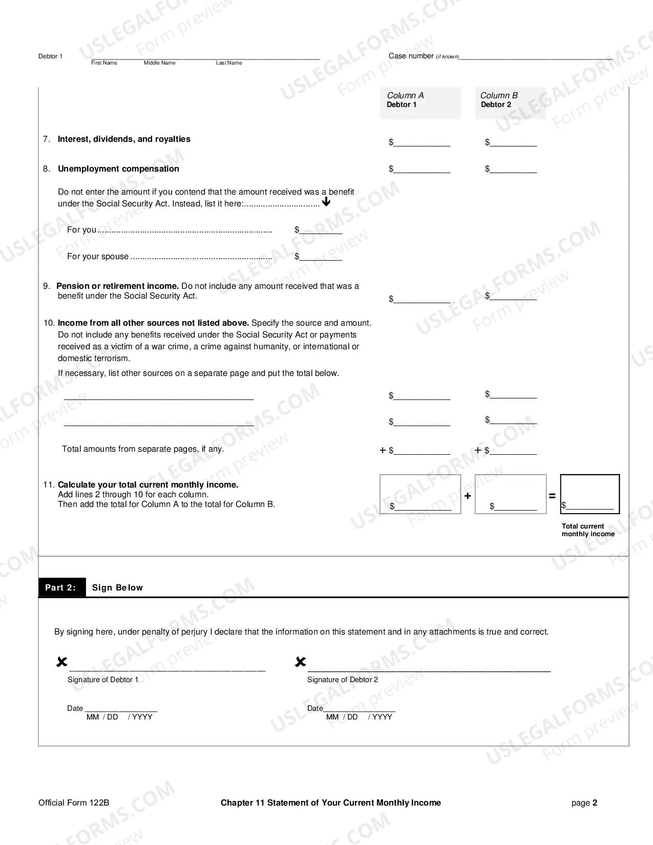 Preview Chapter 11 Statement of Your Current Monthly Income