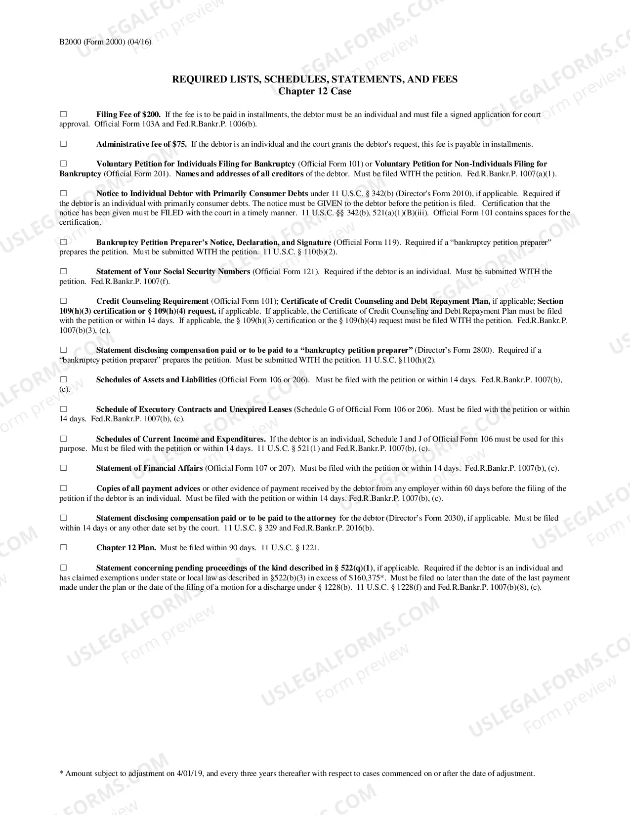 Preview Required Lists, Schedules, Statements, and Fees