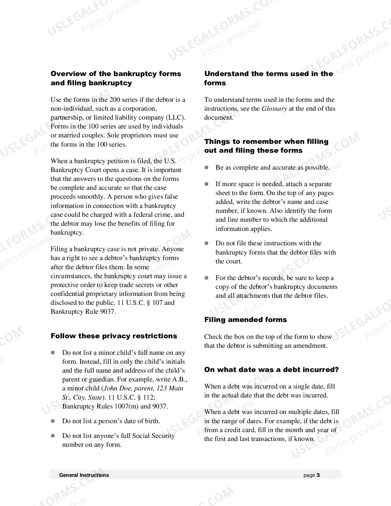 Preview Instructions for Voluntary Petition for Non-Individuals Filing for Bankruptcy