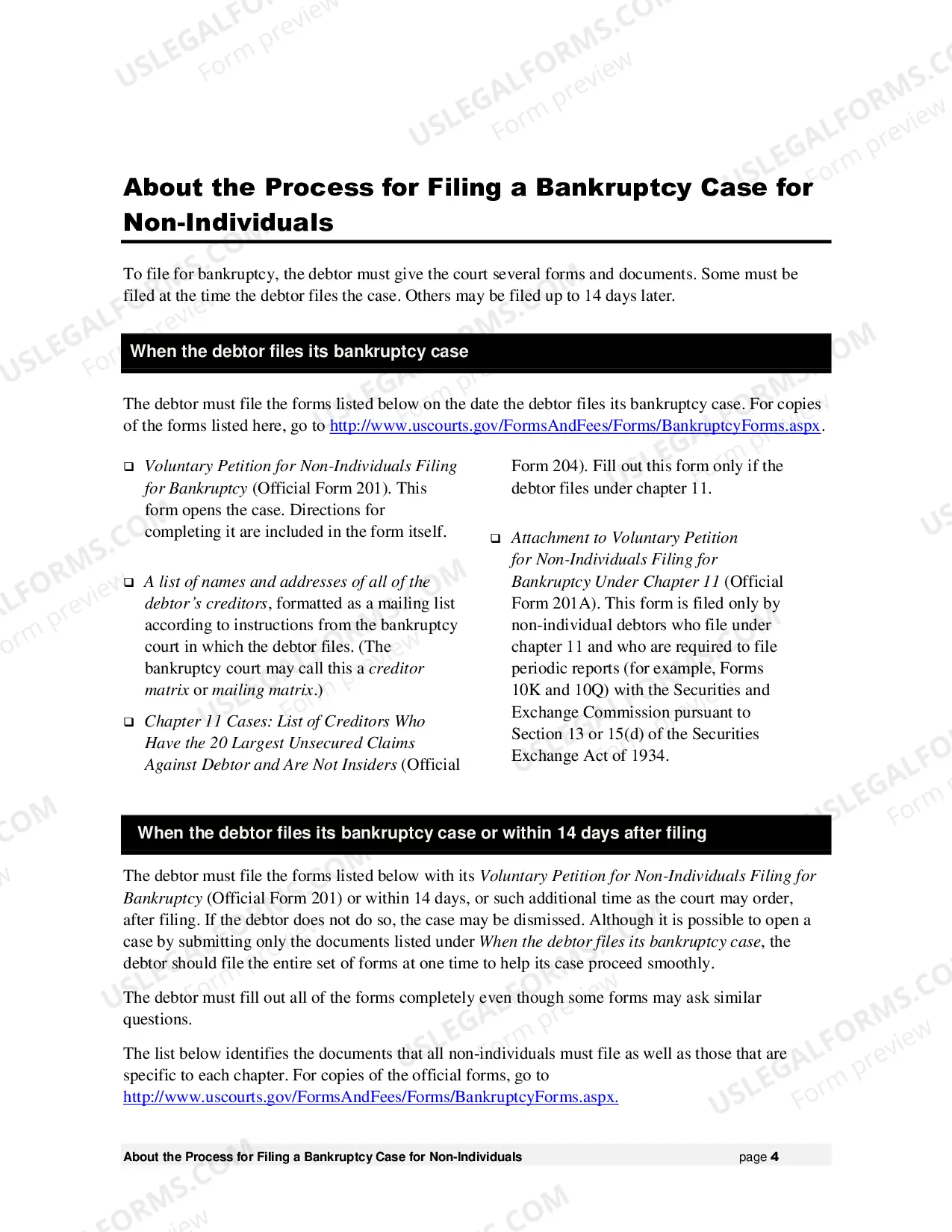 Preview Instructions for Voluntary Petition for Non-Individuals Filing for Bankruptcy