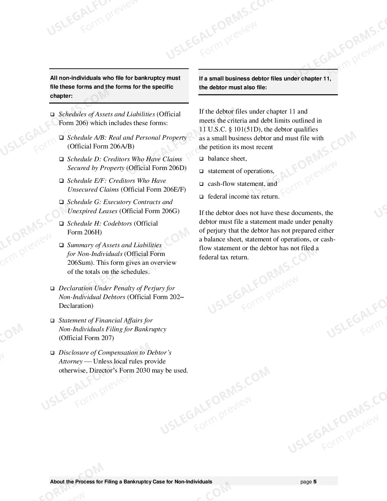 Preview Instructions for Voluntary Petition for Non-Individuals Filing for Bankruptcy