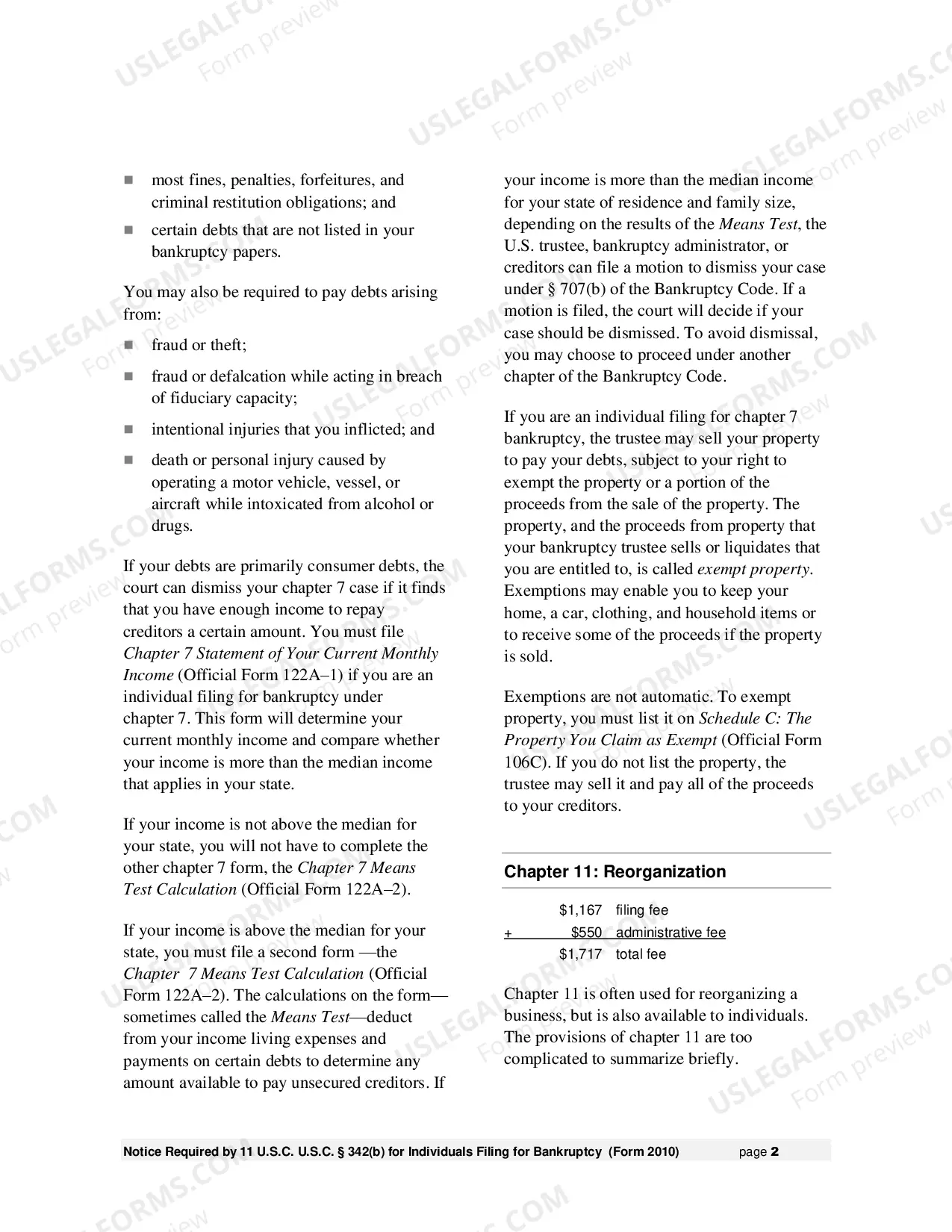 Preview Notice Required by 11 U.S.C. Sec. 342(b) for Individuals Filing for Bankruptcy