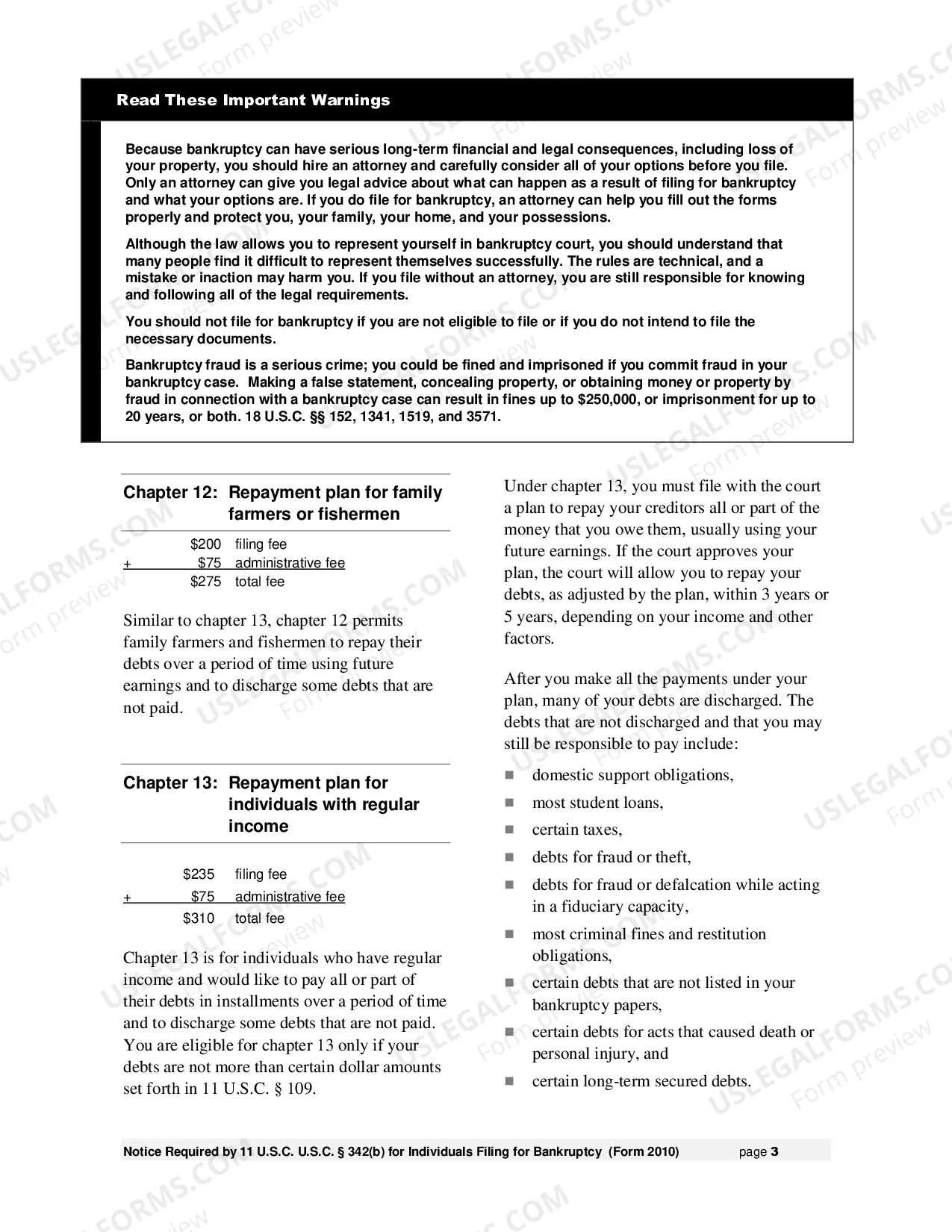 Preview Notice Required by 11 U.S.C. Sec. 342(b) for Individuals Filing for Bankruptcy