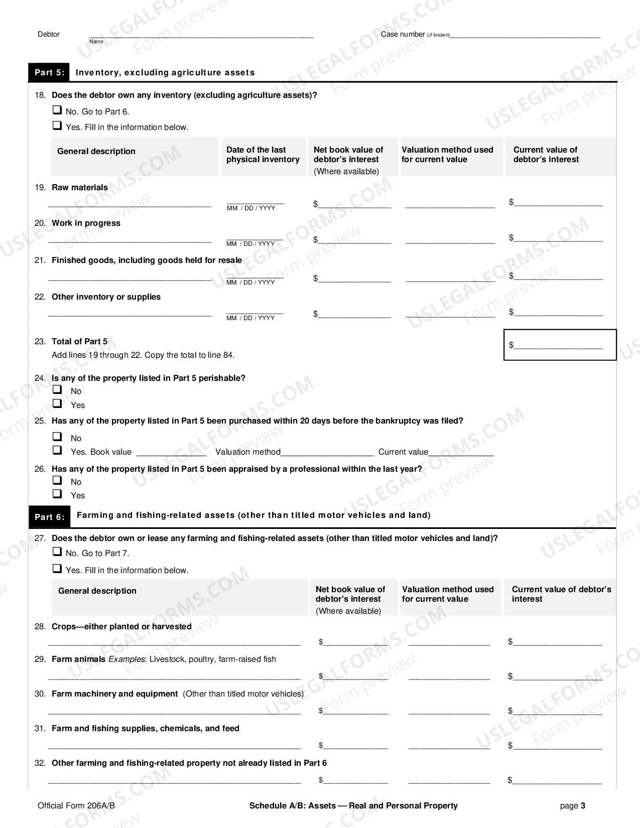 Preview Schedule A/B: Property (non-individuals)