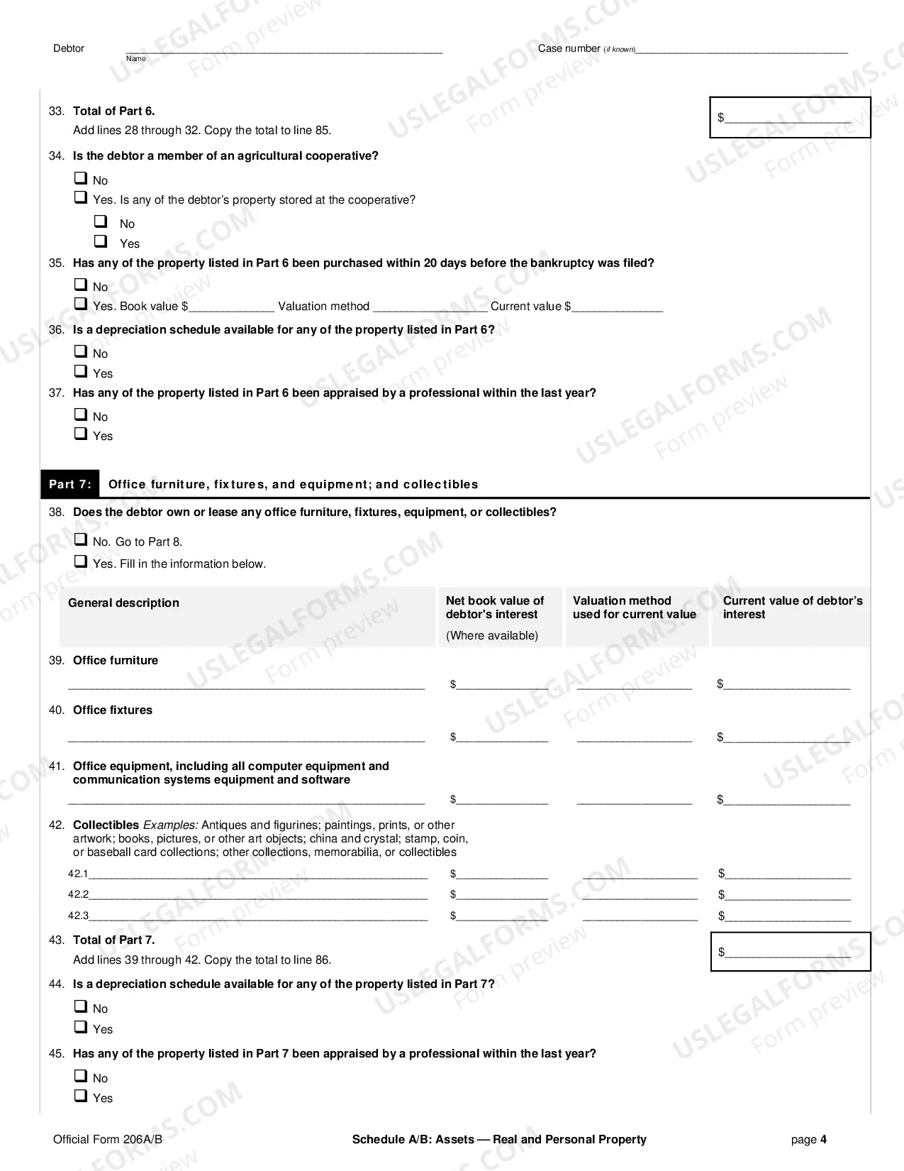 Preview Schedule A/B: Property (non-individuals)