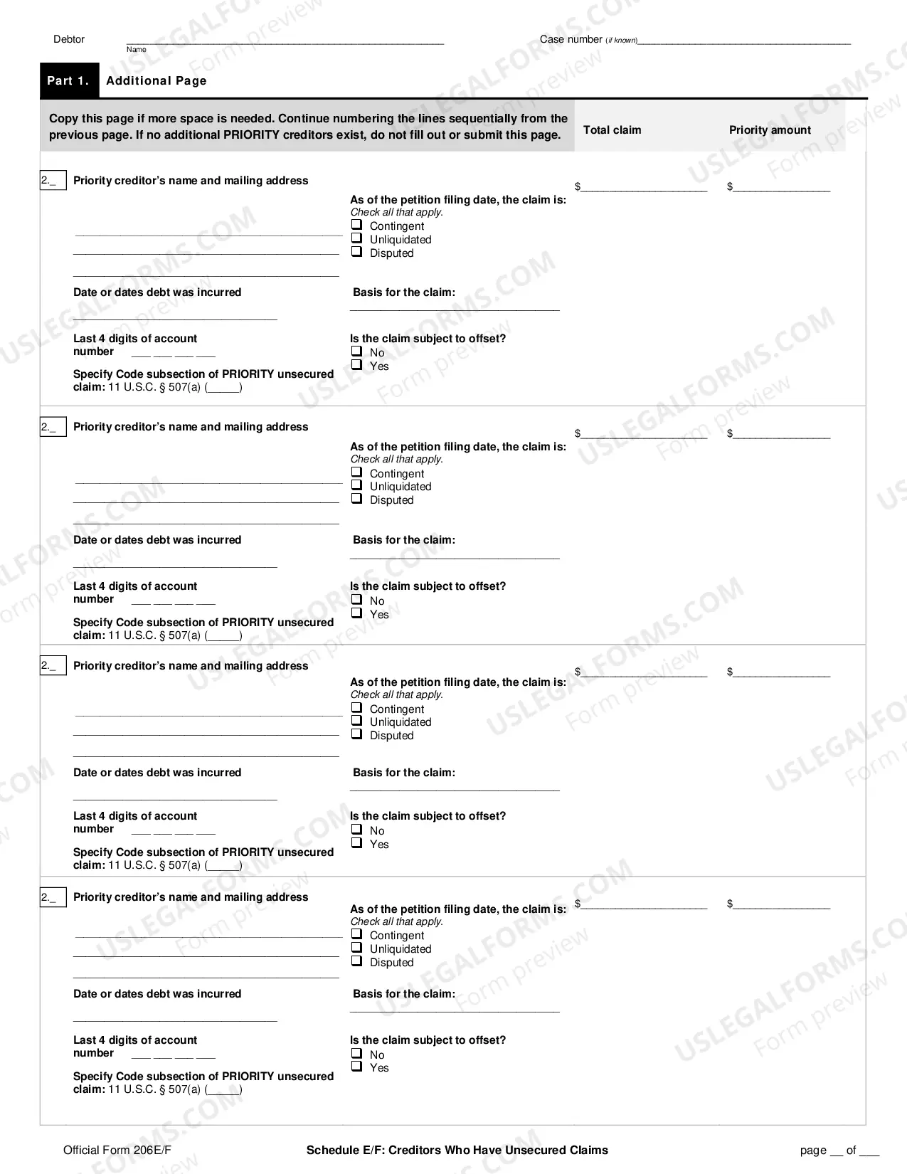 Preview Schedule E/F: Creditors Who Have Unsecured Claims (non-individuals)