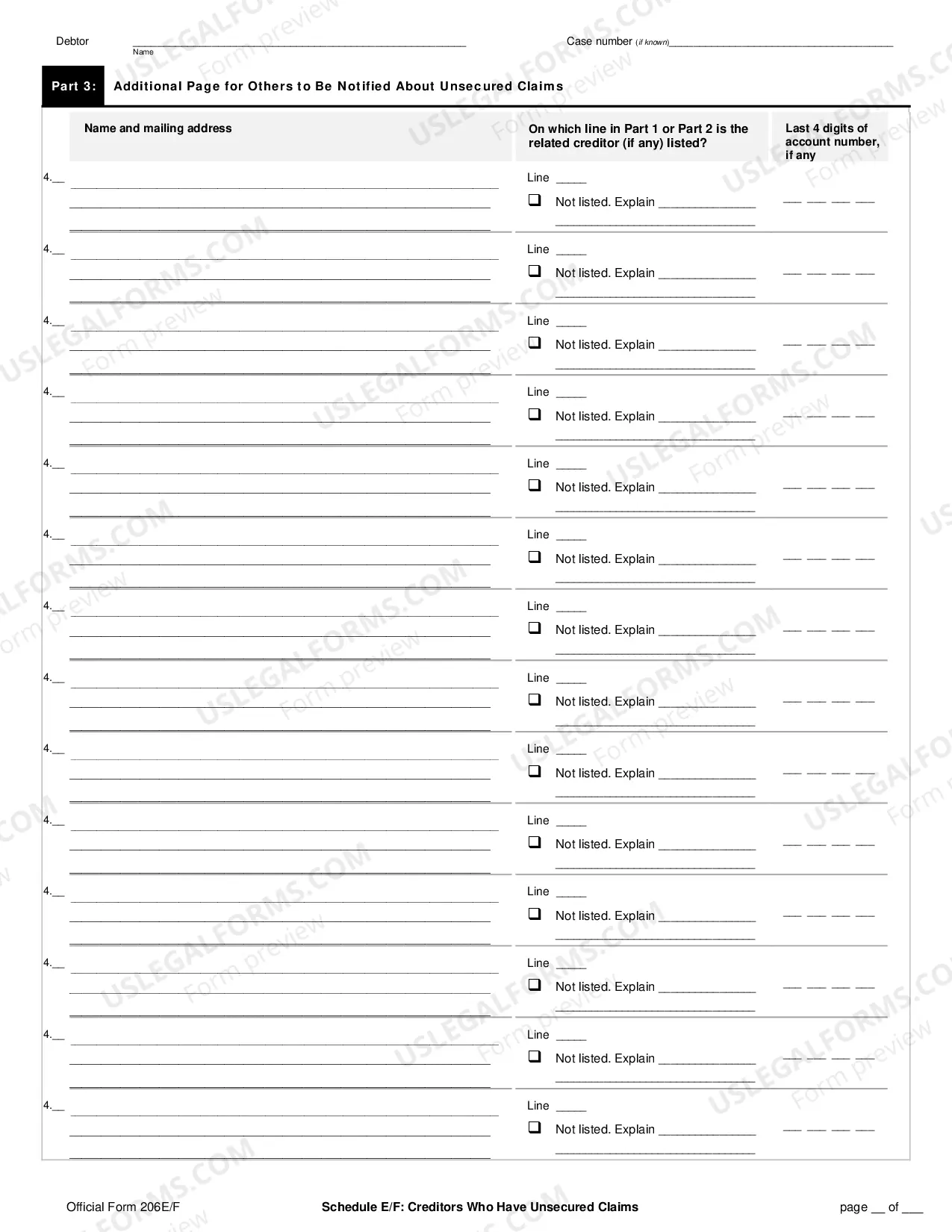 Preview Schedule E/F: Creditors Who Have Unsecured Claims (non-individuals)