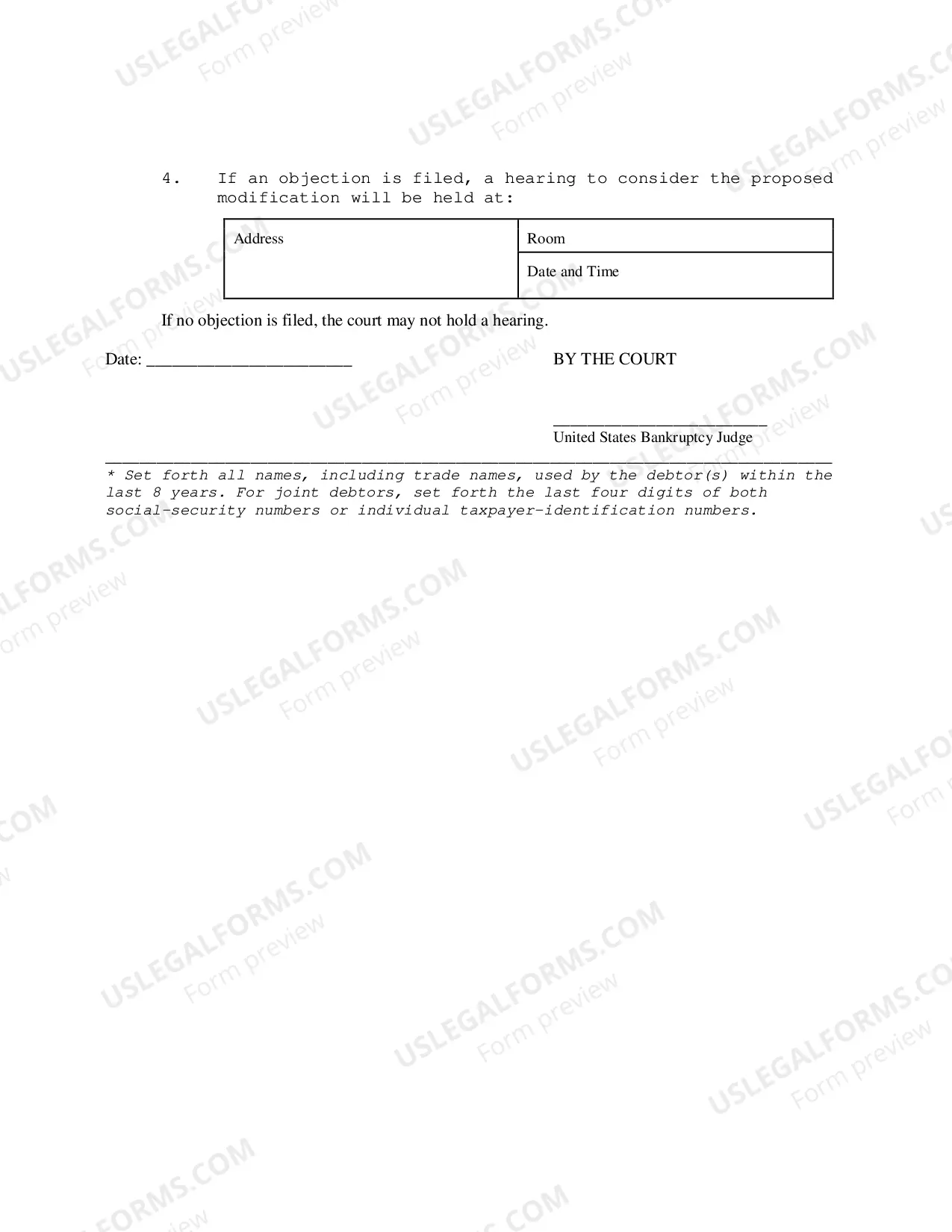 Preview Order Fixing Time to Object to Proposed Modification of Confirmed Chapter 13 Plan