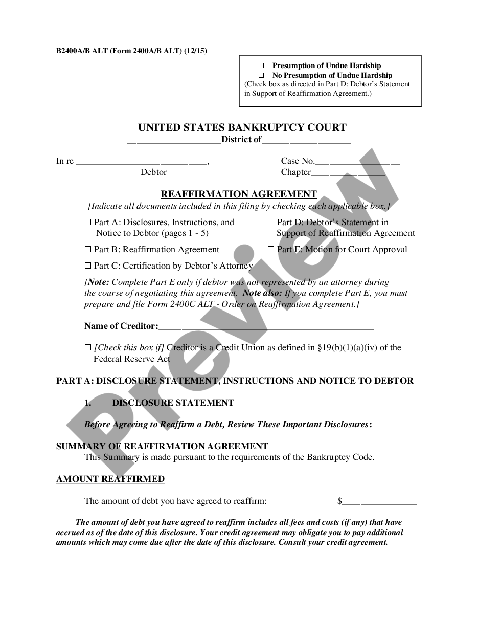 page 0 Reaffirmation Agreement, Motion and Order preview