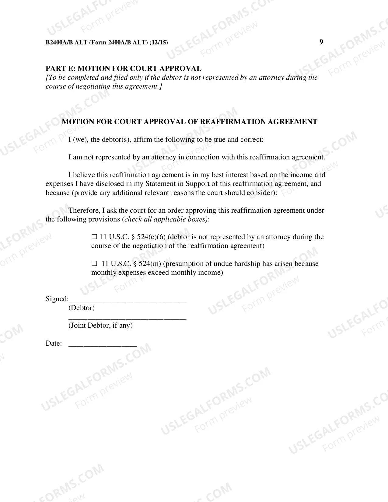 Preview Reaffirmation Agreement, Motion and Order