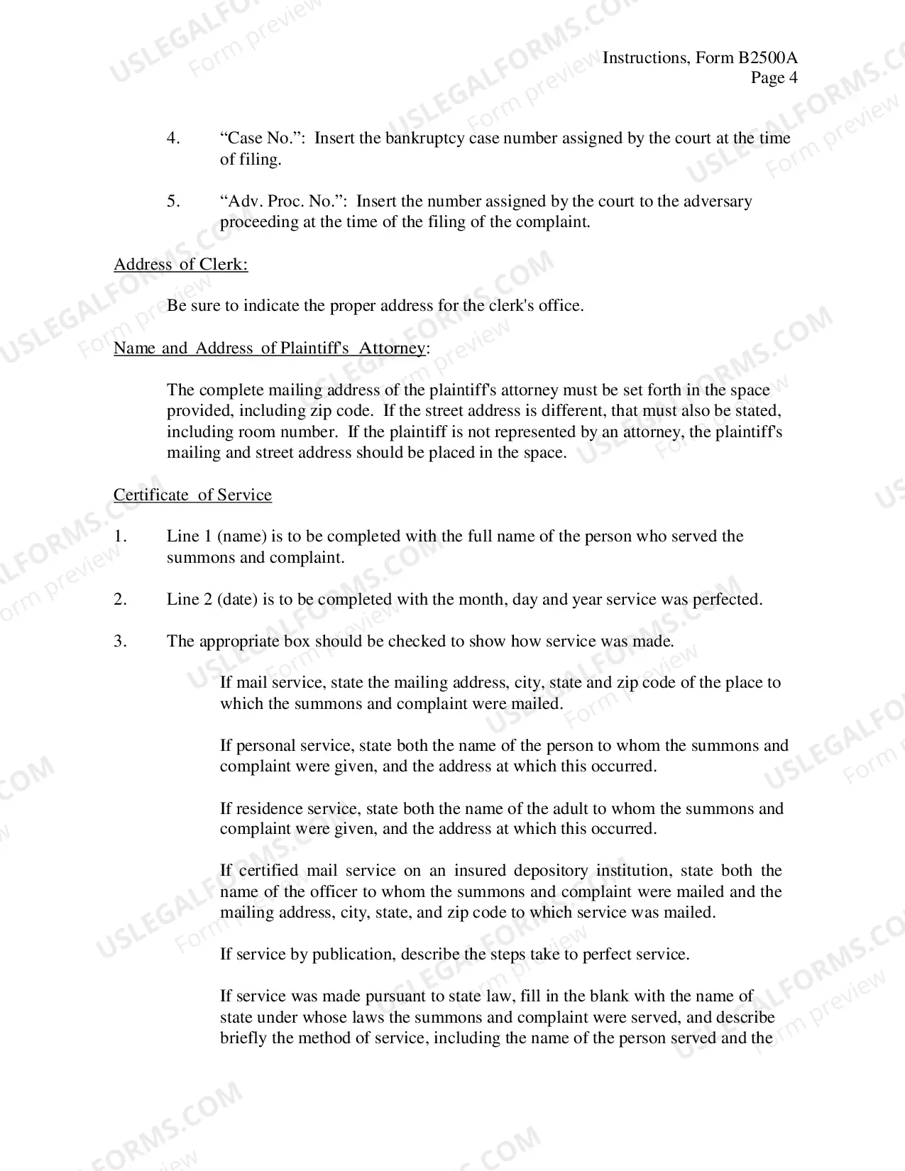 Preview Instructions for Summons in an Adversary Proceeding