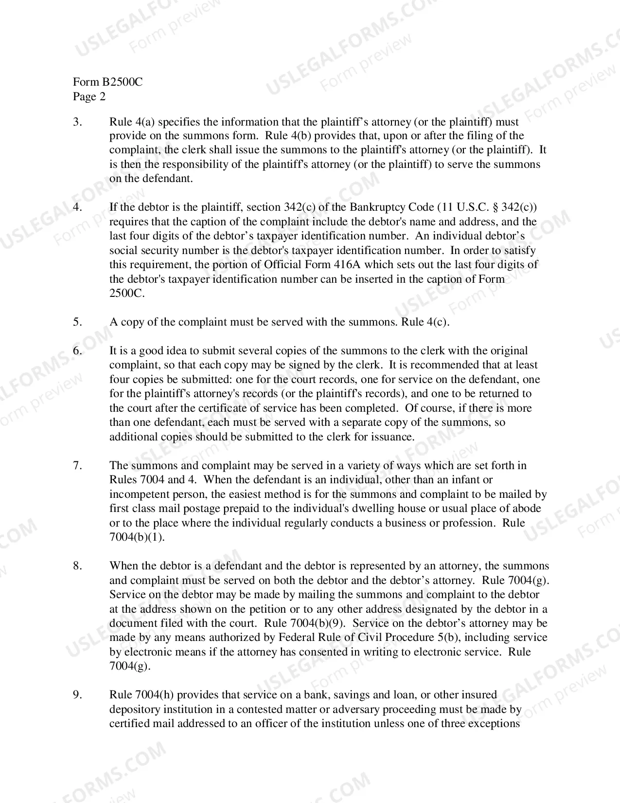 Preview Instructions for Summons and Notice of Trial in an Adversary Proceeding