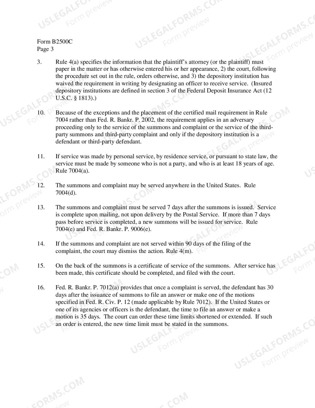 Preview Instructions for Summons and Notice of Trial in an Adversary Proceeding