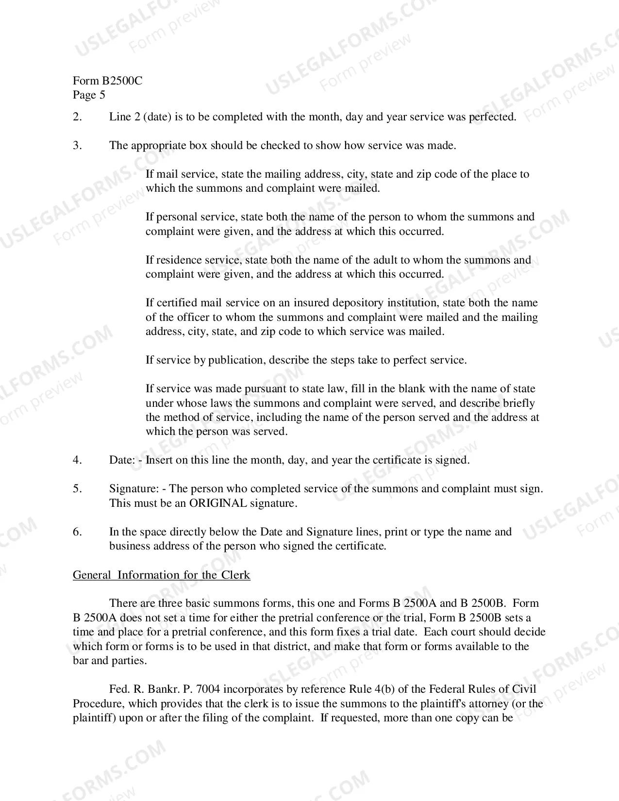 Preview Instructions for Summons and Notice of Trial in an Adversary Proceeding